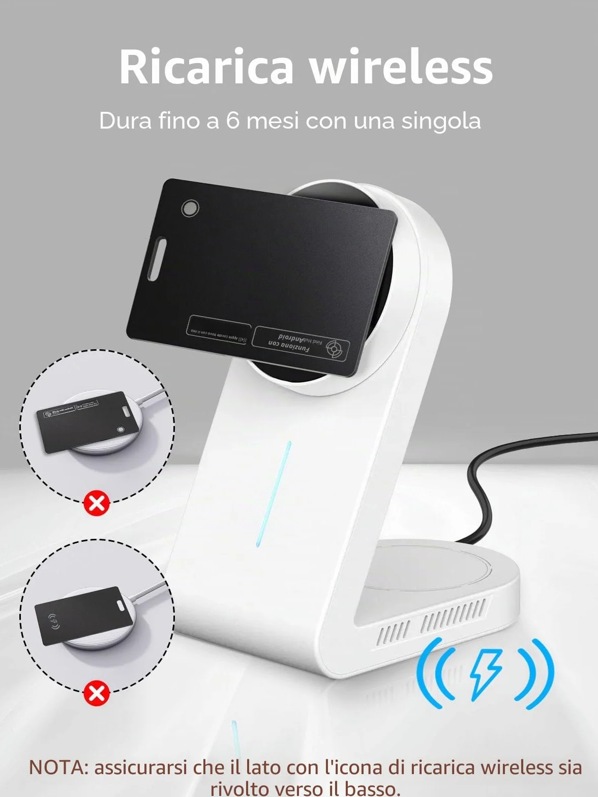 Tracker Ricaricabile per Apple e Android, Ultrasottile, Compatibile con Find My e Find Hub, 1 Pack