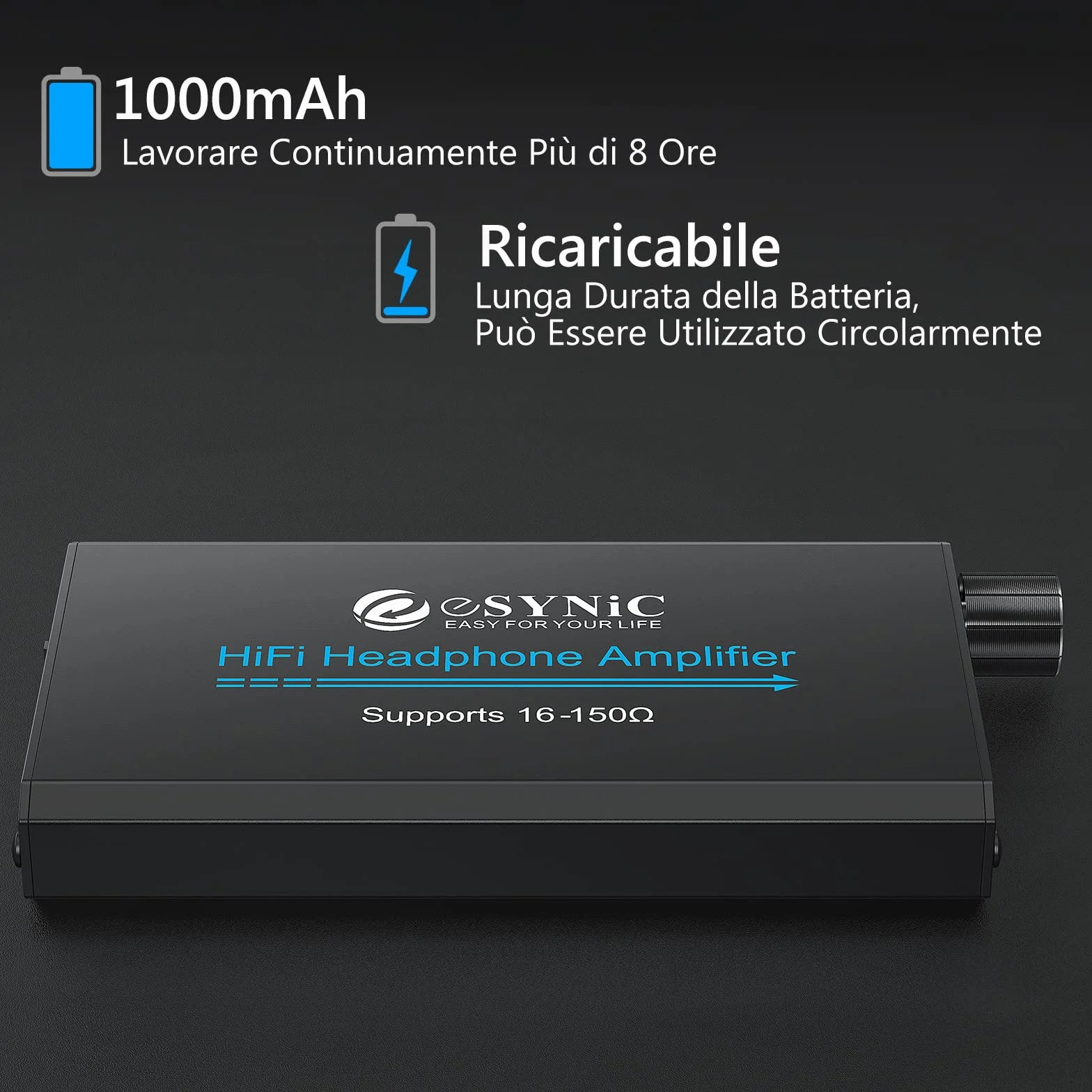 ESYNiC HiFi Amplificatore per Cuffie Portatile per Auricolari in Lega per MP3 Lettori Smartphone Laptop con USB Cavo 1.2M