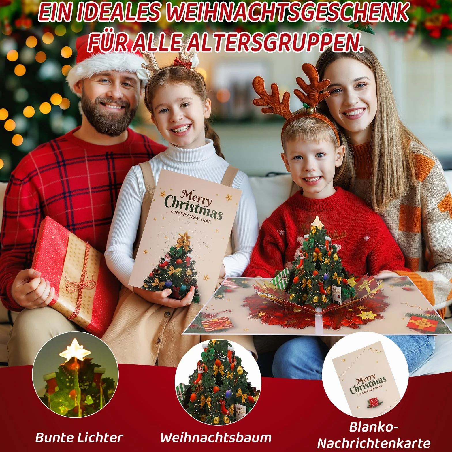 Biglietto di Natale Pop-Up 3D con Musica e Luce per Bambini, Regalo per Donne e Uomini
