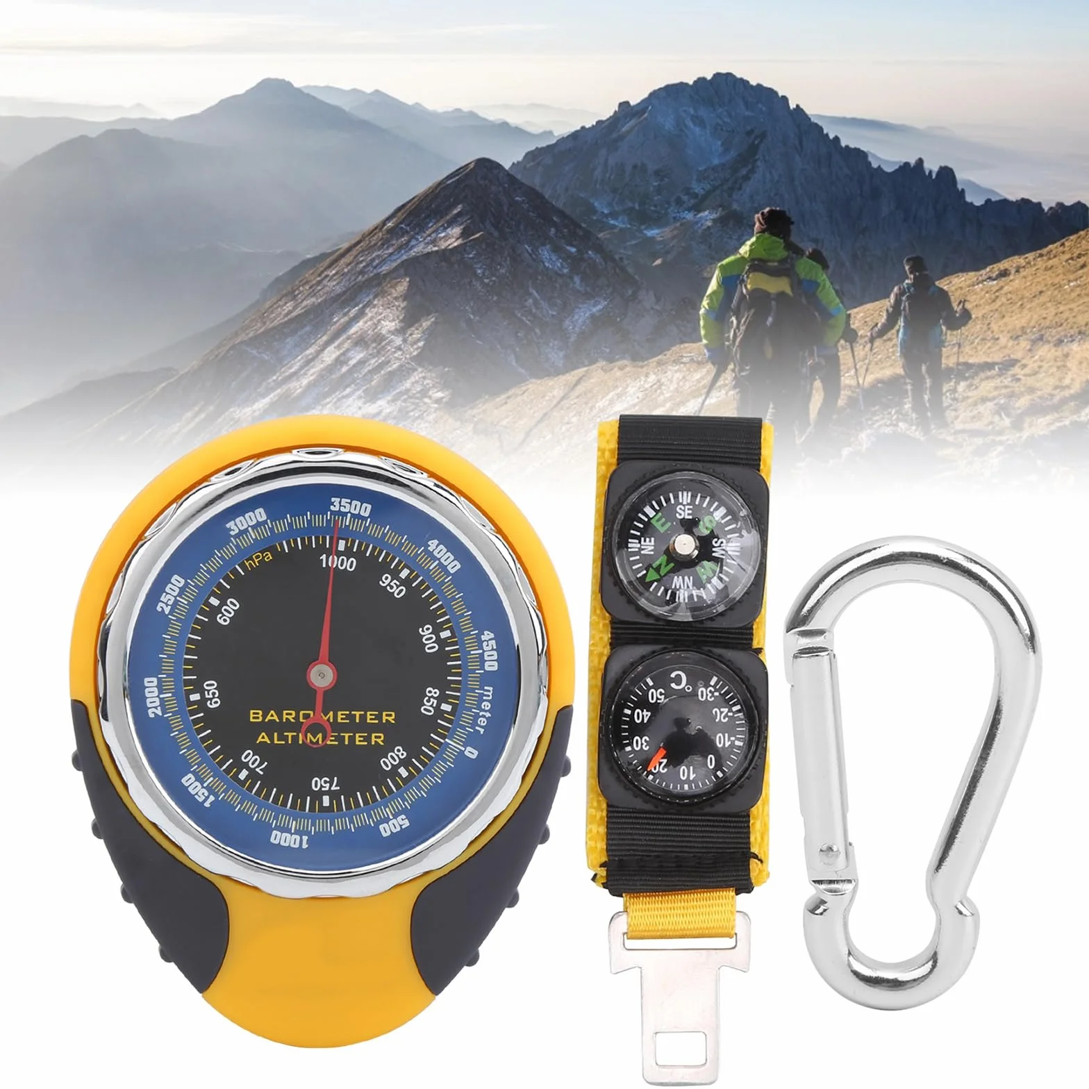 Barometro con Bussola Altimetro Termometro, 4 in 1 Stazione Meteo Analogica, Multifunzione Bussola da Campeggio Trekking per Arrampicata Escursionismo Pesca Esterni