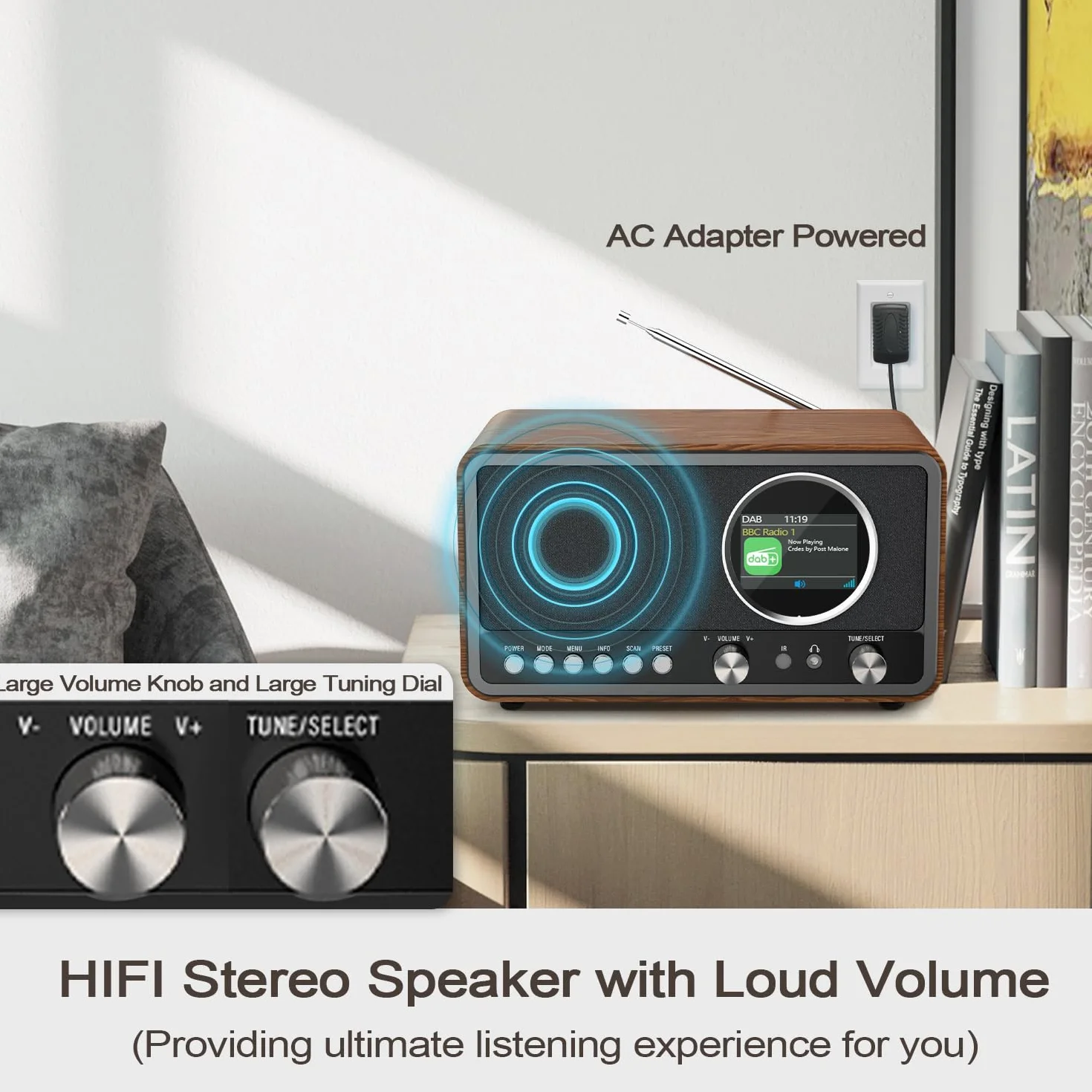 Radio portatile DAB+ FM Monodeal con 60 preset, sveglia e altoparlante HiFi 5W