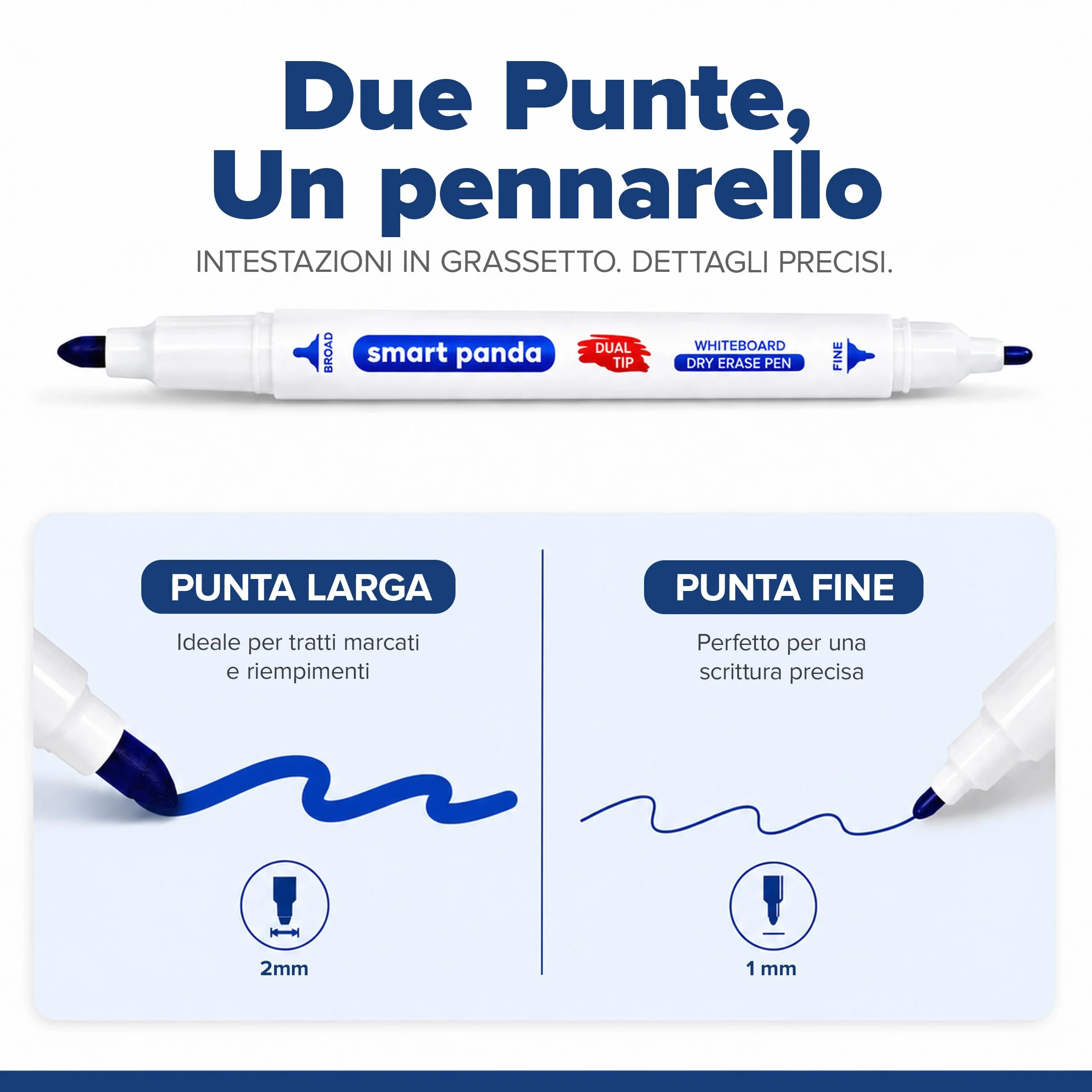 Smart Panda Pennarelli Lavagna Bianca Doppia Punta Cancellabili 12 Colori