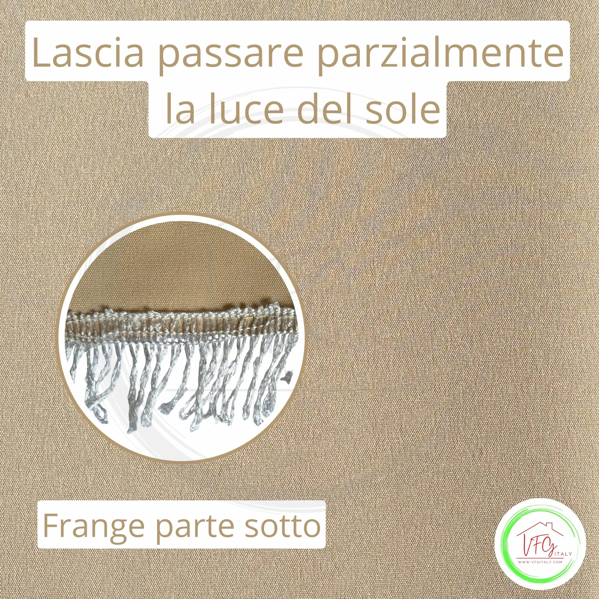 Tenda Sole Esterno 200x290 BEIGE Poliestere Lavabile Ganci Anelli