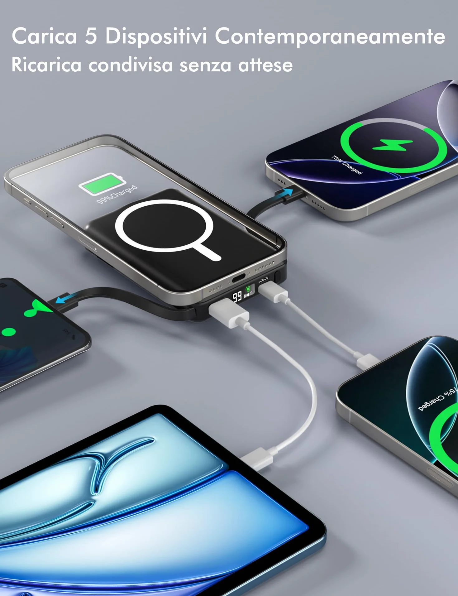 Powerbank Mag-Safe 10000mAh Magnetico Wireless 20W PD Ricarica Rapida per iPhone 17/16/15/14/13/12 Series Nero