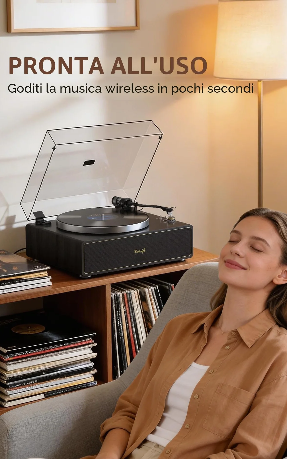 Giradischi con Altoparlanti Incorporati, Giradischi Vinile Bluetooth 2 Velocità 33/45 RPM Auto-Off