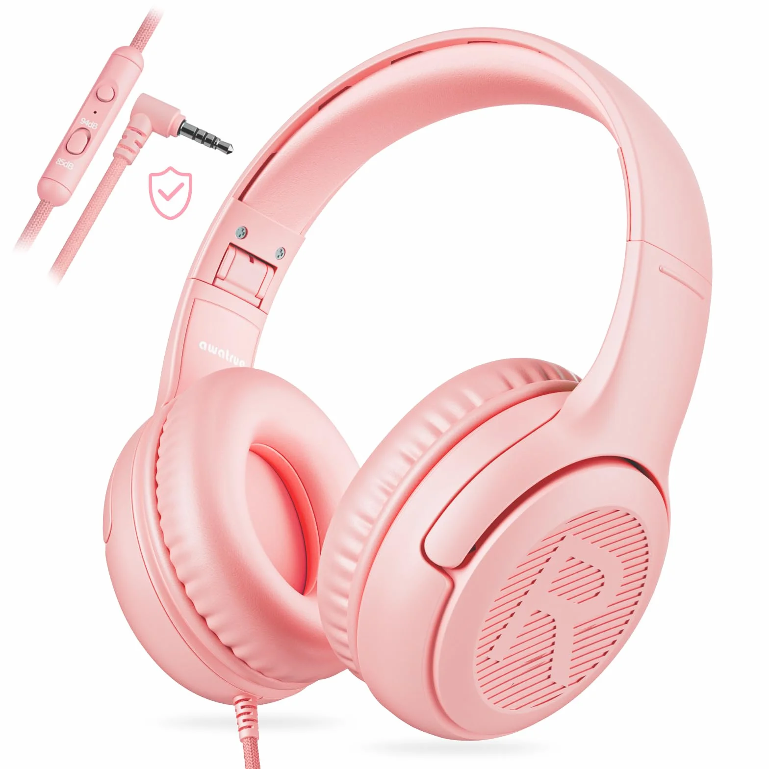 Cuffie per Bambini con Microfono, Limitazione Volume 85/94 dB, Jack 3,5 mm, Design Pieghevole, On-ear (Rosa)