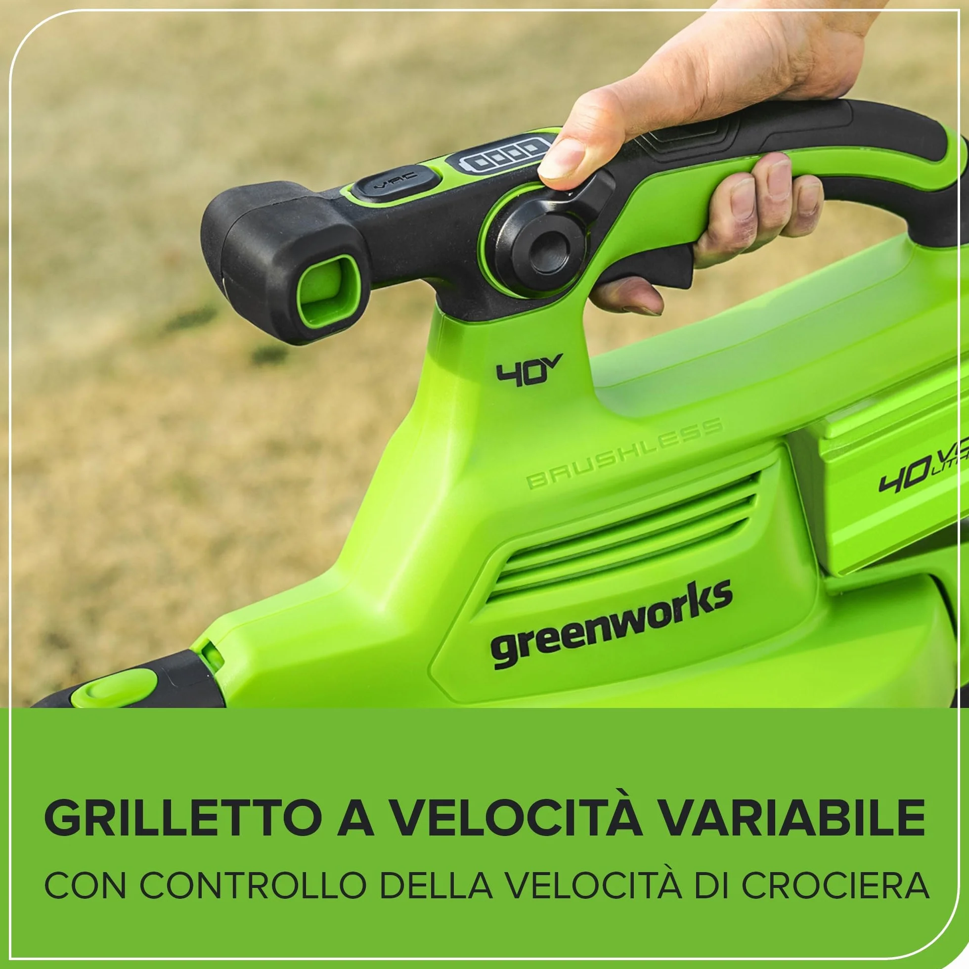 Greenworks 40V Aspiratore Soffiatore a Batteria per Foglie, Motore Brushless, 370km/h, 14.17 m³/min, Sacco di Raccolta da 45L, Due Batterie 2Ah e Caricabatterie, Garanzia 3 Anni GD40BVIIK2X