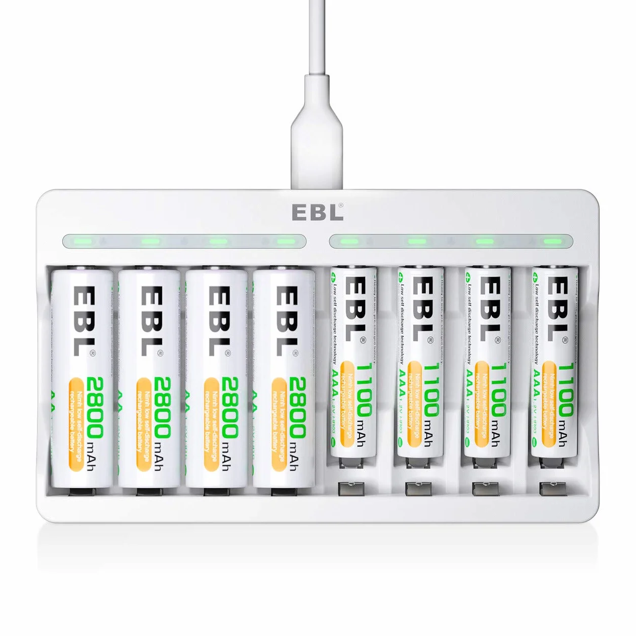 EBL Caricabatterie Indipendente 8 Slot per Batterie Ricaricabili AA AAA Ni-MH con 4 pcs AA 2800mAh e 4 pcs AAA 1100mAh