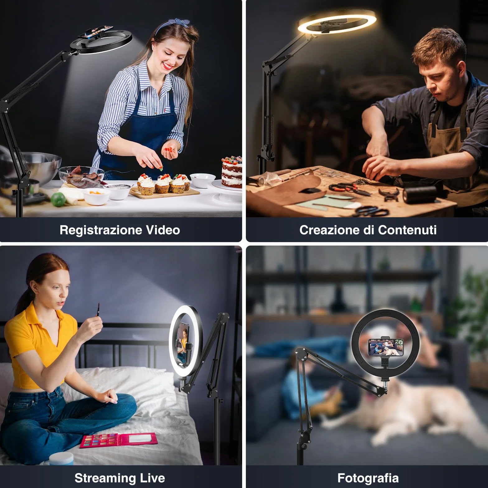 Evershop Ring Light 10" con Treppiede e Supporto Telefono, Luce LED Rotabile 360°, CRI>95