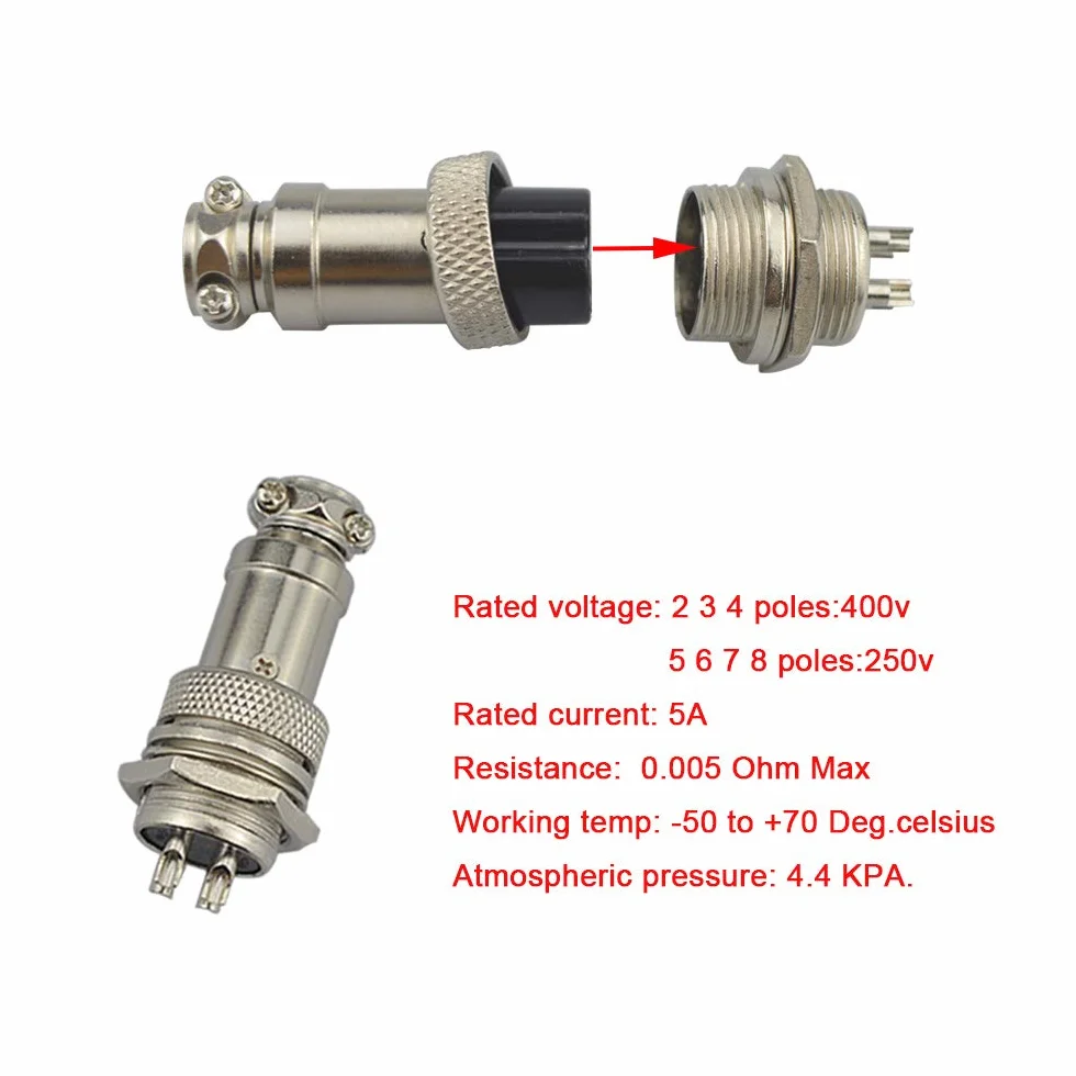 GX16 4-Pin Aviazione Spina Connettore 5A 16mm Maschio Femmina Metallo, 6 Set con Gomma Berretto e Cacciavite