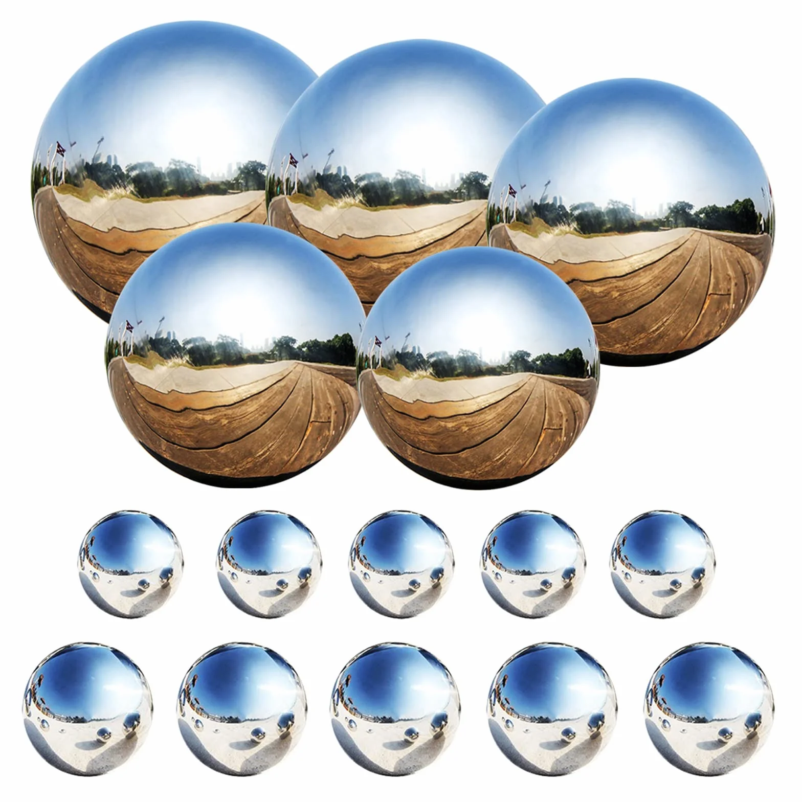 15 Pcs Sfere Decorative da Giardino Sfera da Osservazione in Acciaio Inox 25-120 mm Sfera da Giardino Riflettente Lucidata a Specchio Sfere Galleggianti per Laghetto Globo Senza Cuciture