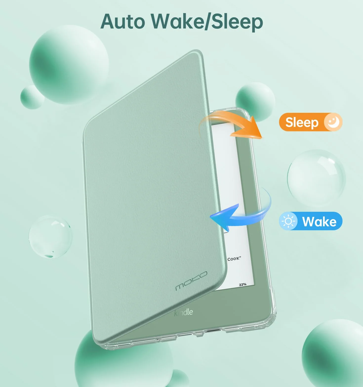 MoKo Custodia Girevole a 360° per Kindle 6" (11a Generazione), Retro Trasparente Cover Magnetica Staccabile, Verde Matcha