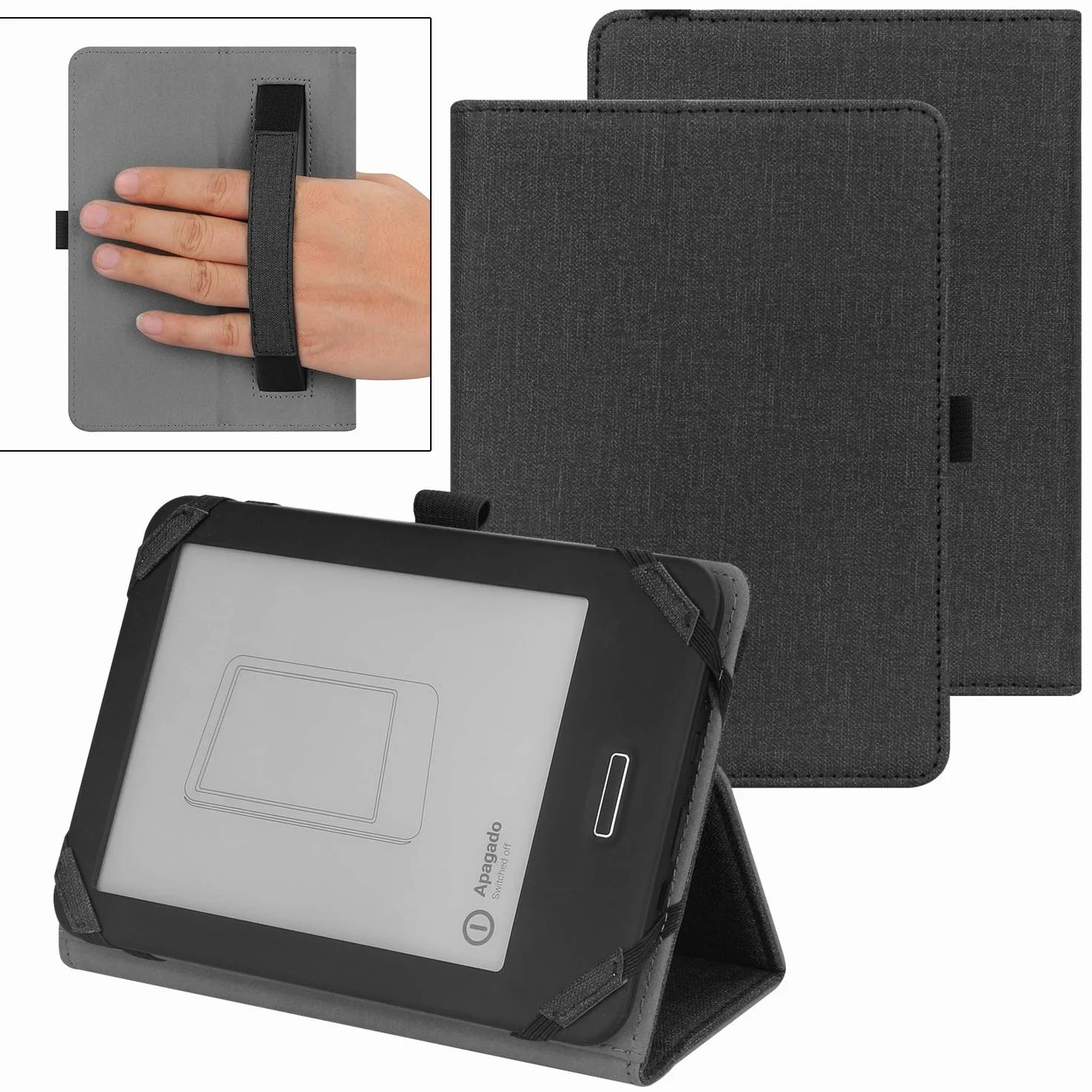 VOVIPO Custodia Folio universale per e-Reader 6 pollici Kindle Paperwhite Kobo Tolino Pocketbook Sony Nero