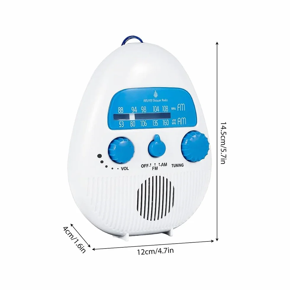 Radio FM Impermeabile Senza Fili per Bagno, Portatile AM FM con Altoparlante e Batteria