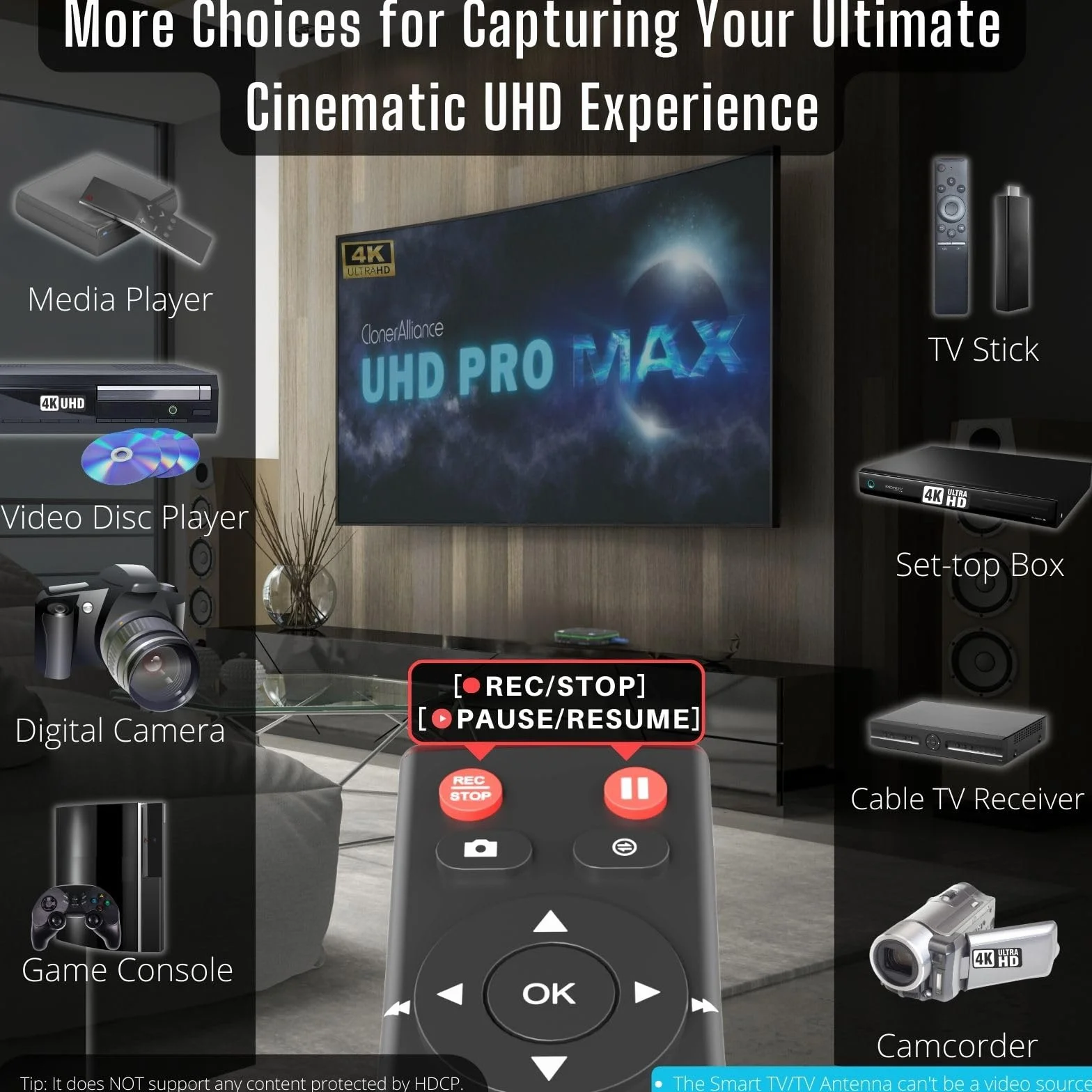 ClonerAlliance Videoregistratore UHD Pro Max 4K@24fps H.265/H.264 HDMI Capture DVR