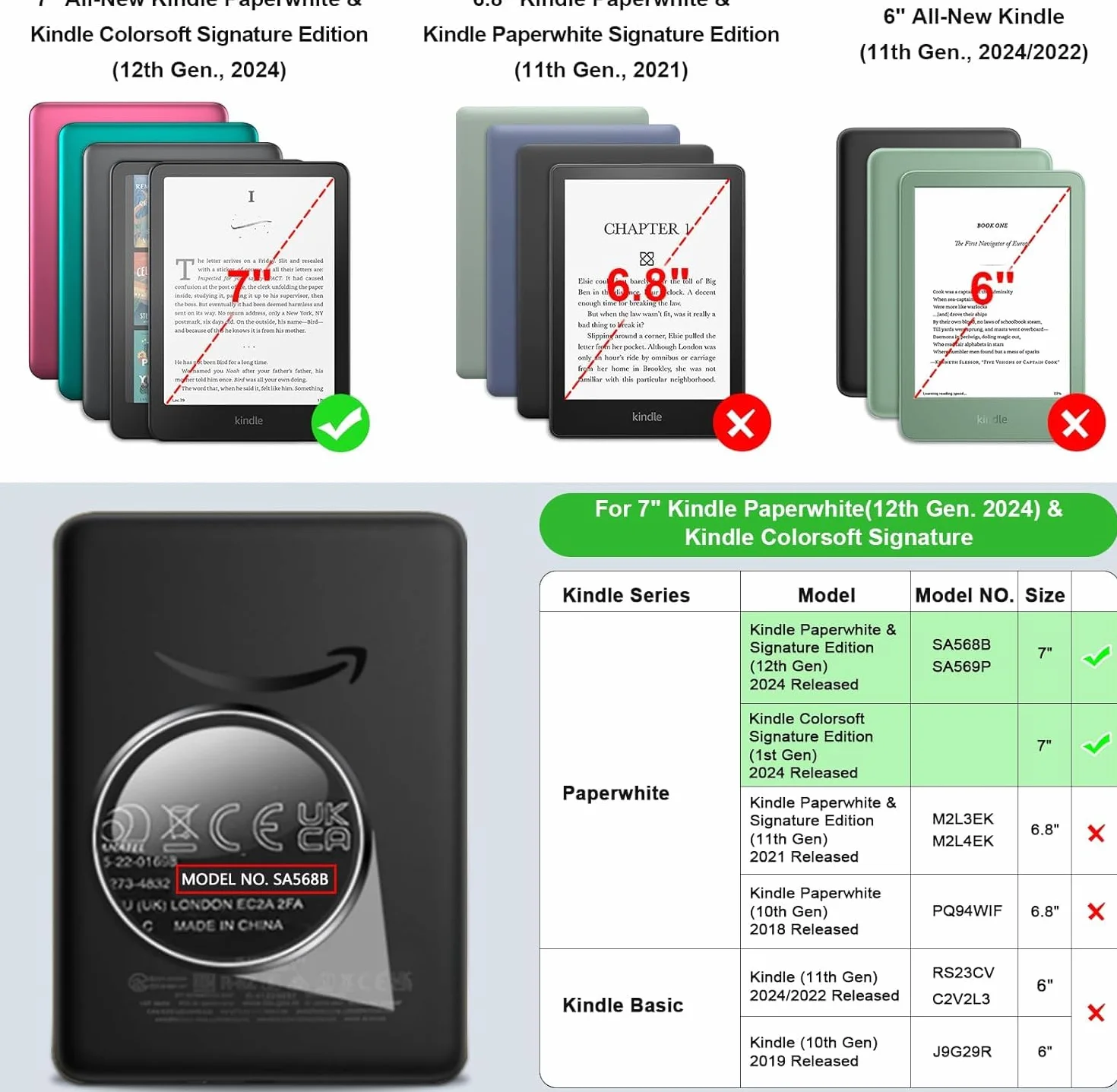 Kindle Paperwhite 12th Gen Colorsoft Signature 1st Gen 2024 Custodia Protettiva Sottile Leggera Auto Sleep/Wake 7 Pollici