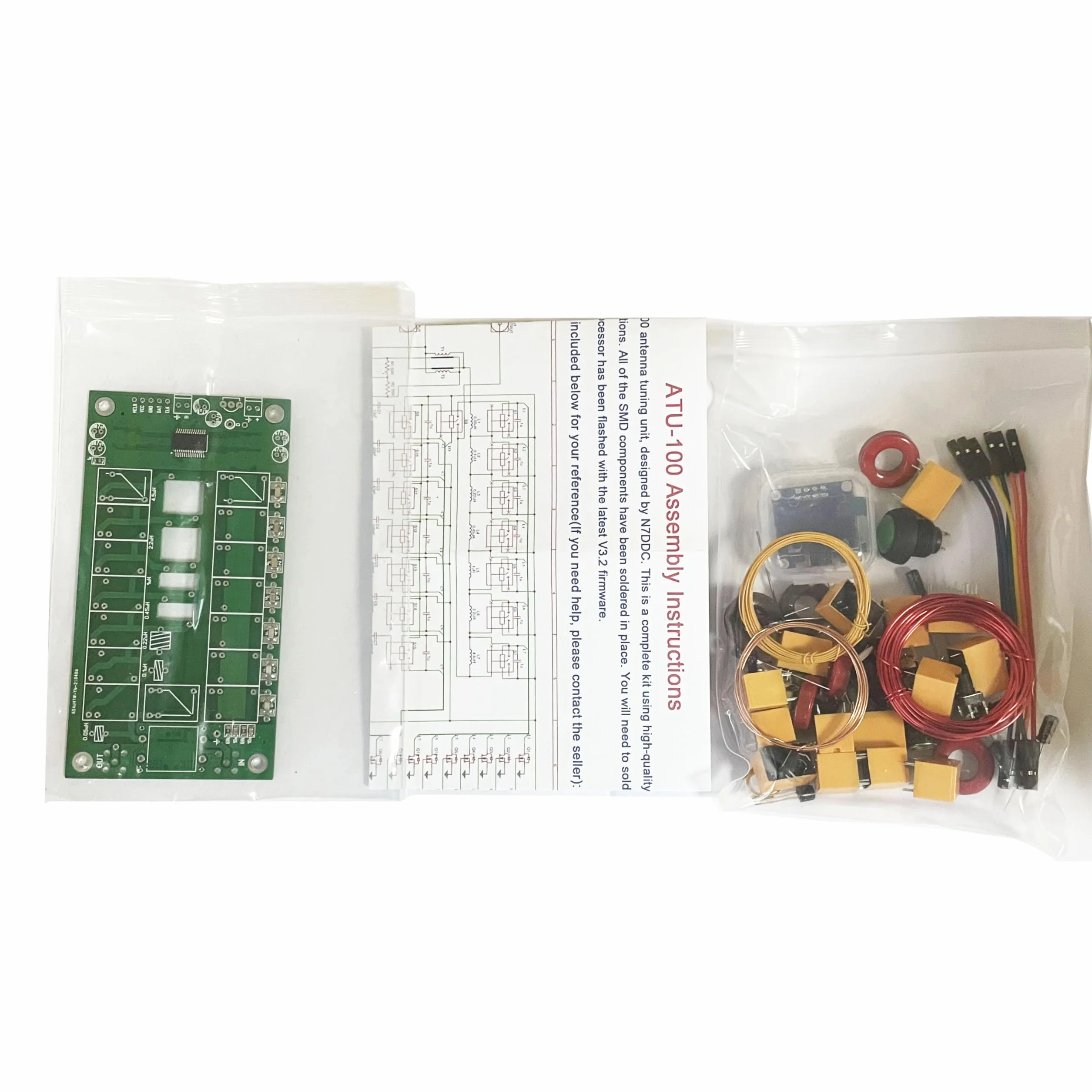 ATU-100 Antenna Tuner DIY Kit 1.8-50 MHz N7DDC Automatic Antenna Tuner 0.96" OLED SMT Soldered Chip 3.2 Firmware Unassembled