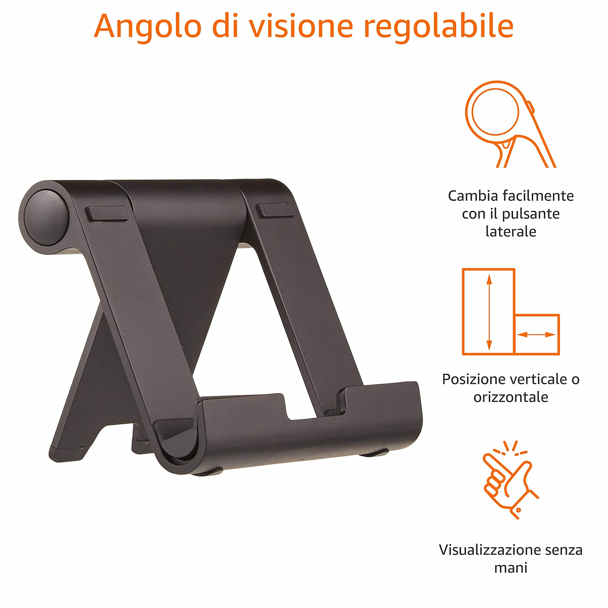 Amazon Basics Supporto portatile inclinabile per tablet, lettori e-book, telefoni, Nero