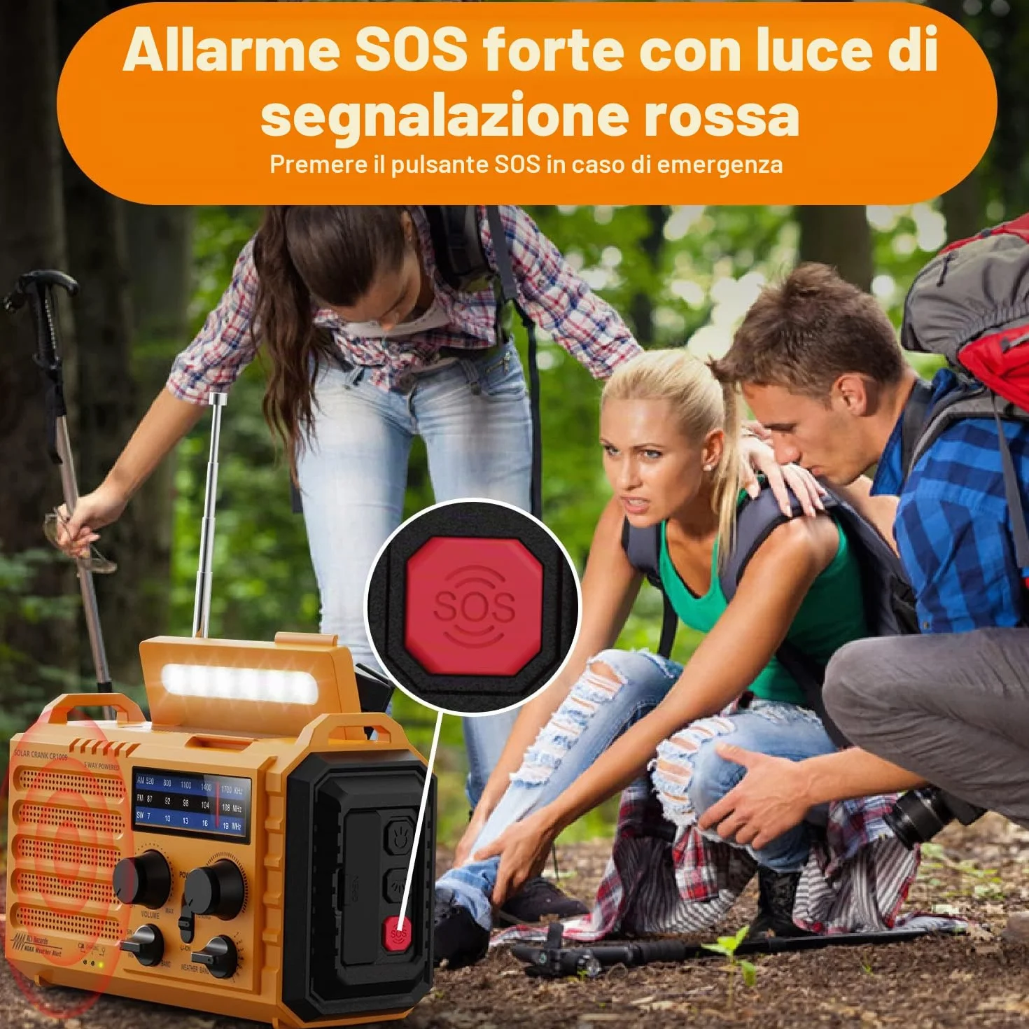 Mesqool Radio Portatile di Emergenza 5000mAh con Manovella, AM/FM, Caricatore USB, Torcia LED e Allarme SOS
