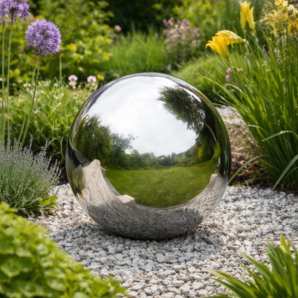 Garden Mile Sfera in acciaio inox – 25 cm argento lucido lucido a specchio sfera riflettente galleggiante stagno in acciaio inox ornamenti da giardino per decorazioni da giardino (25 cm)