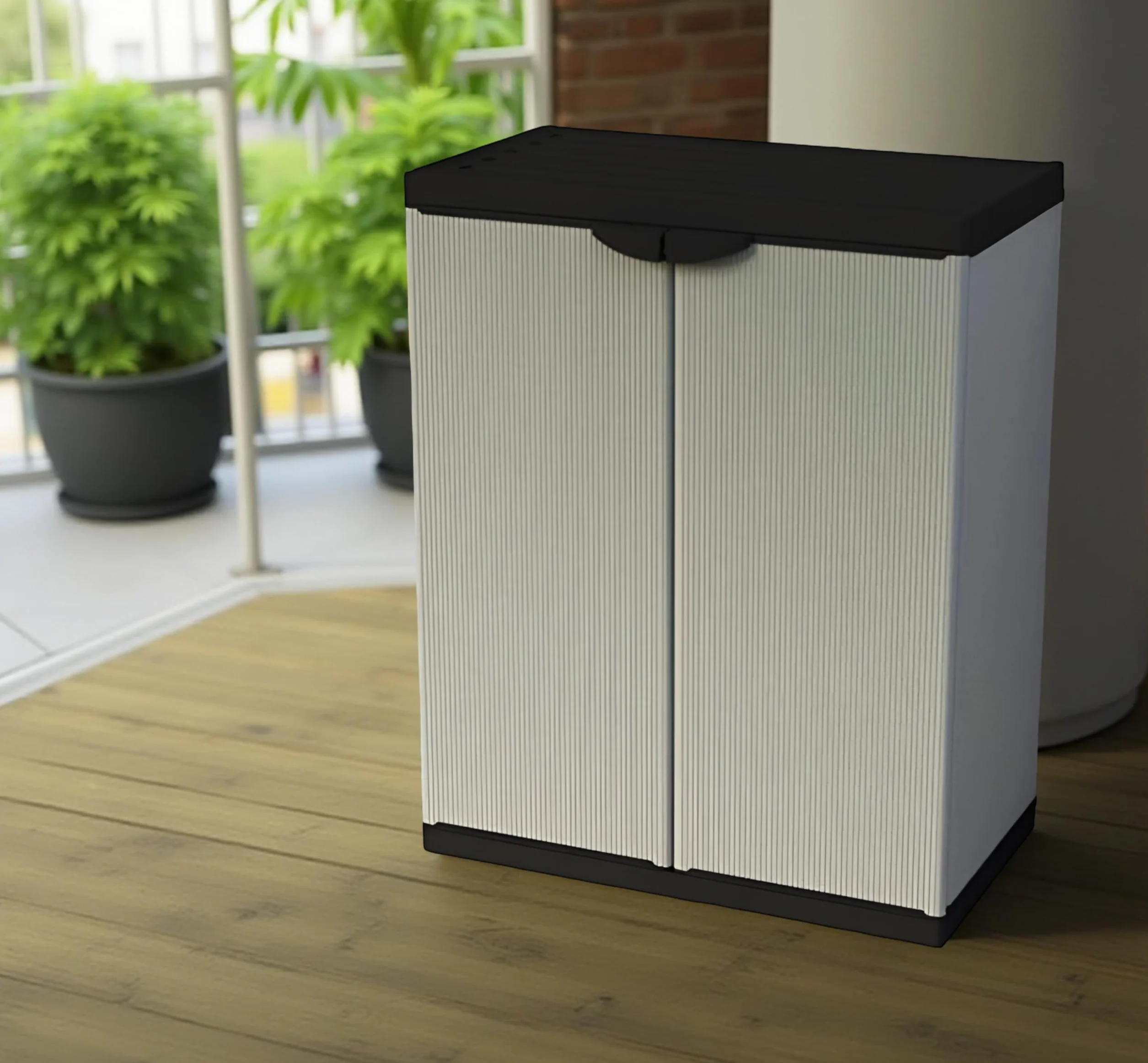BuyStar Armadio Basso 2 Ante da Esterno 68x40x85h cm Ripiano Interno Maniglie Sistema a Incastro Senza Viti Idrorepellente