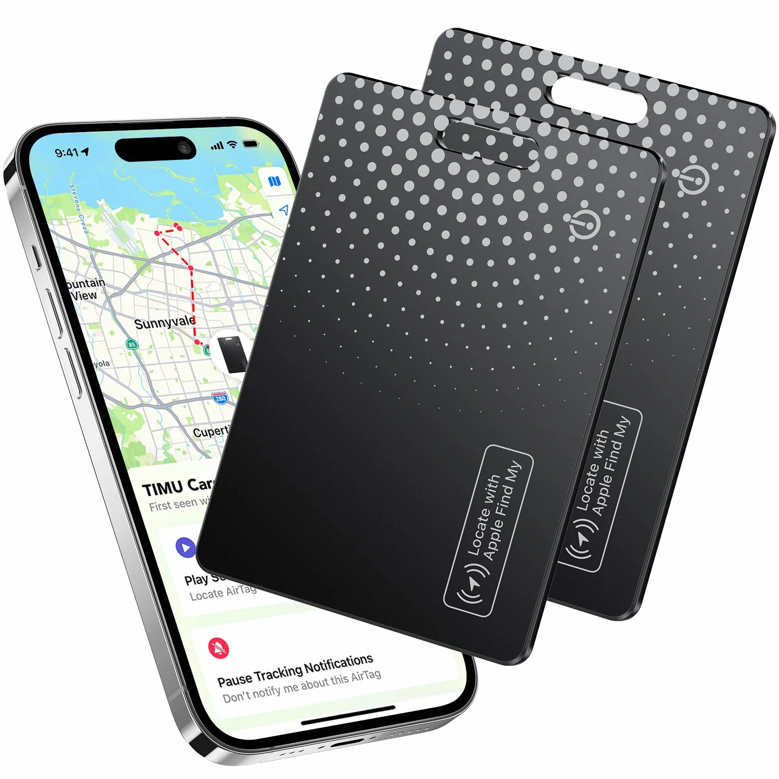 TIMU Air Tag Card Compatibile Apple Dov'è IP68 Impermeabile Wallet Tracker 1.7 mm Slim Smart Card Bluetooth Localizzatore per Valigie Portafoglio (Nero)