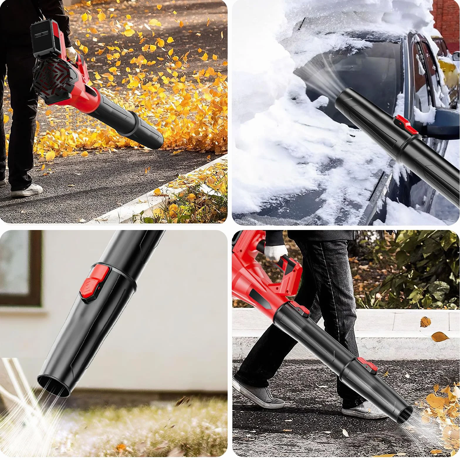 Soffiatore batteria 21 V, soffiatore di foglie senza fili con batteria e caricabatterie, 6 velocità, 210 km/h, soffiatore a foglia potente per giardino, manutenzione del prato e rimozione della neve