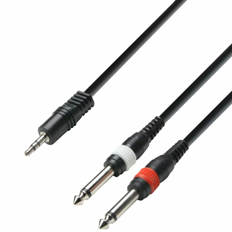 Cavo audio da jack stereo 3,5 mm a 2 jack mono 6,3 mm, lunghezza 1 m