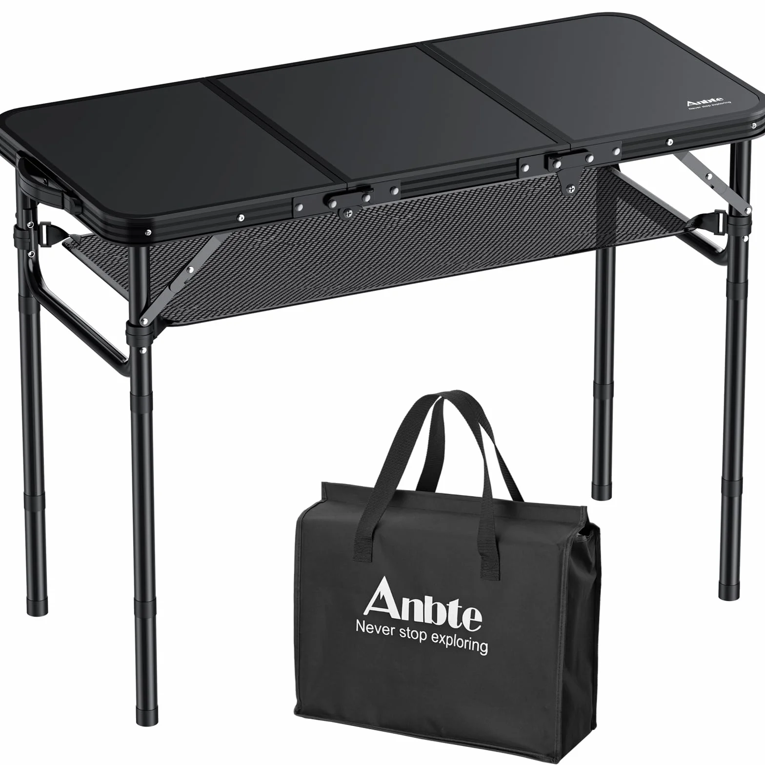 Anbte Tavolo Pieghevole da Campeggio,88 * 40 * 69 Portatile Caffè Tavoli in Alluminio per Giardino,3 Regolabile In Altezza per Picnic/Barbecue/Spiaggia/Cucina/Balcone-Nero