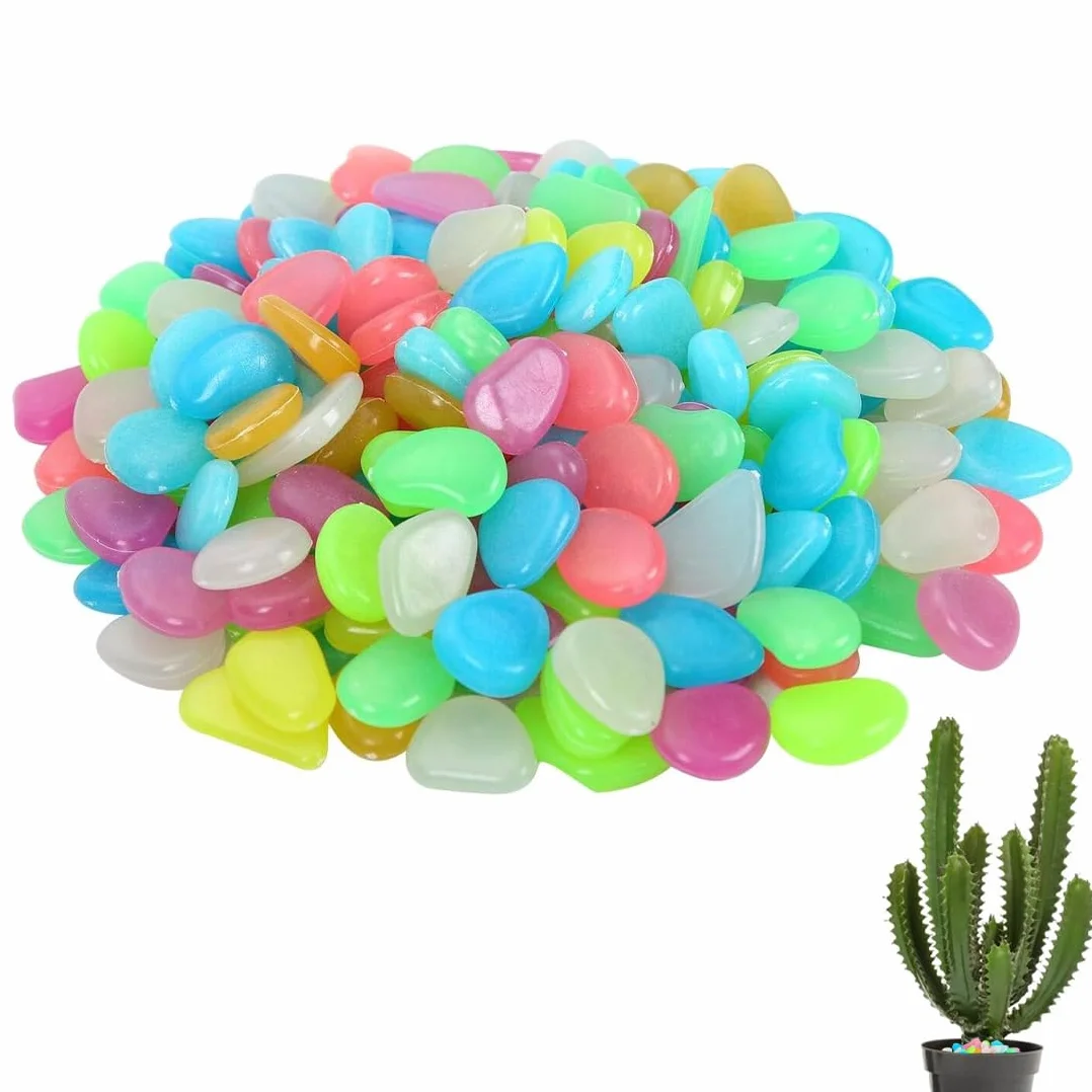 WeddHuis 100 pezzi di ciottoli fosforescenti, decorazioni per sentieri da giardino, fioriere, acquari, pietre in resina (colorate, fluorescenti)