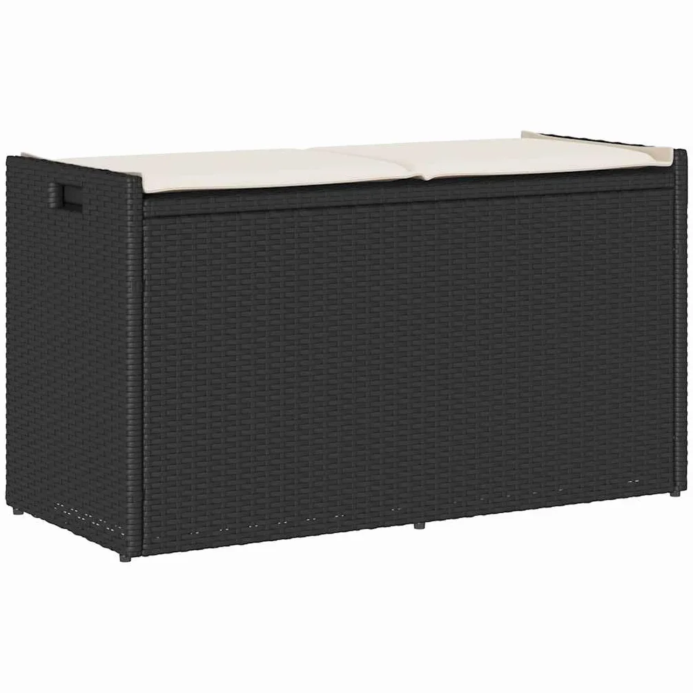 vidaXL Cassapanca da Esterno con Cuscino Nera 100 cm in Polyrattan, panca da giardino, panca da esterno, panca esterna con contenitore
