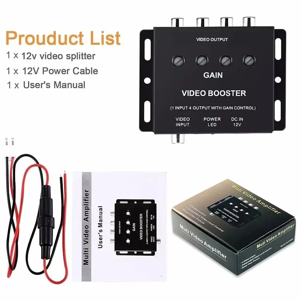 Car Video Splitter 1 a 4 canali AV Amplificatore Booster CVBS Segnale per Auto LCD DVD