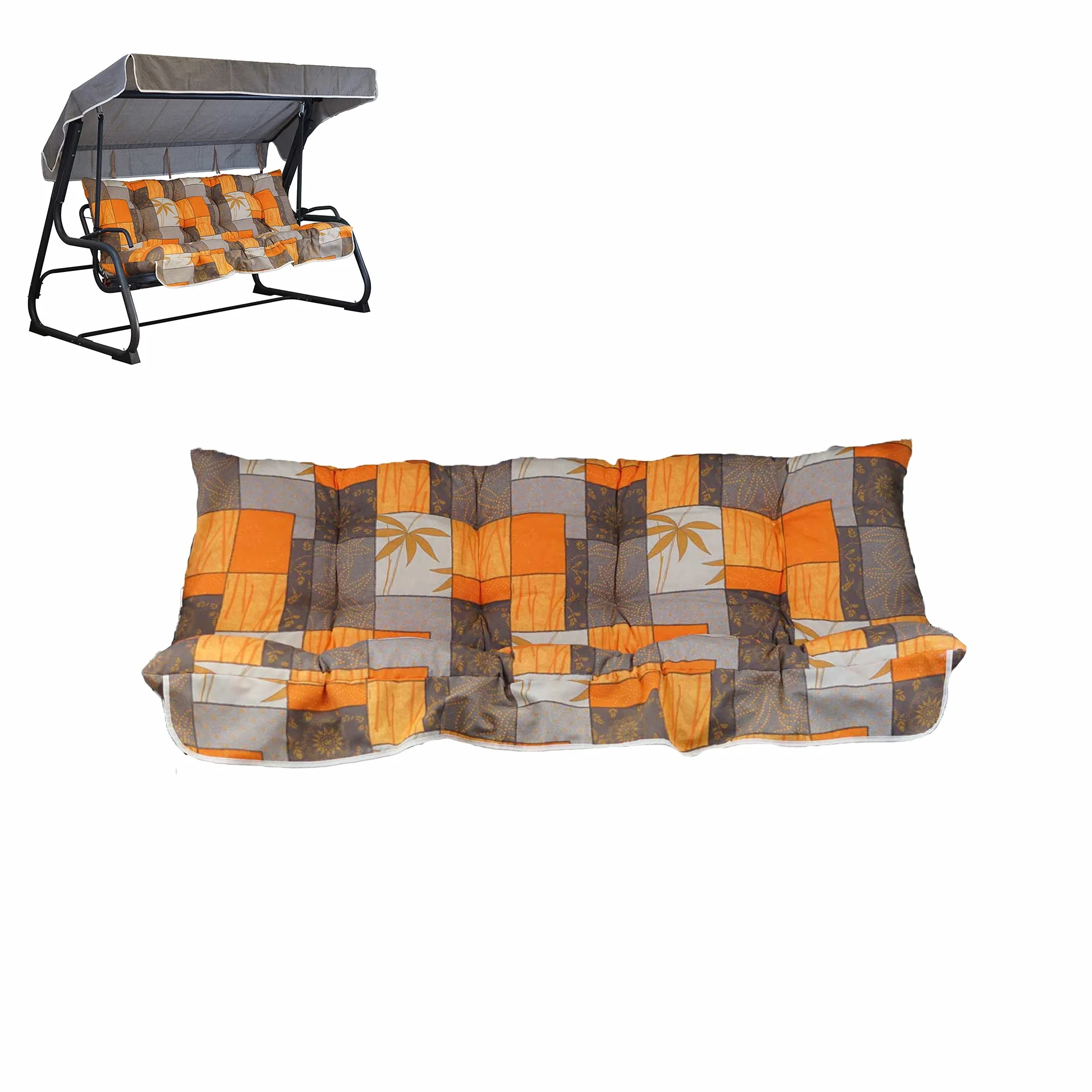 Cuscini per Dondolo 3 Posti - Incluso nel Ricambio Anche Il tettuccio Coordinato - Struttura Non Inclusa - 100% Made in Italy - Ideale per Esterni (Giardini e Cortili)