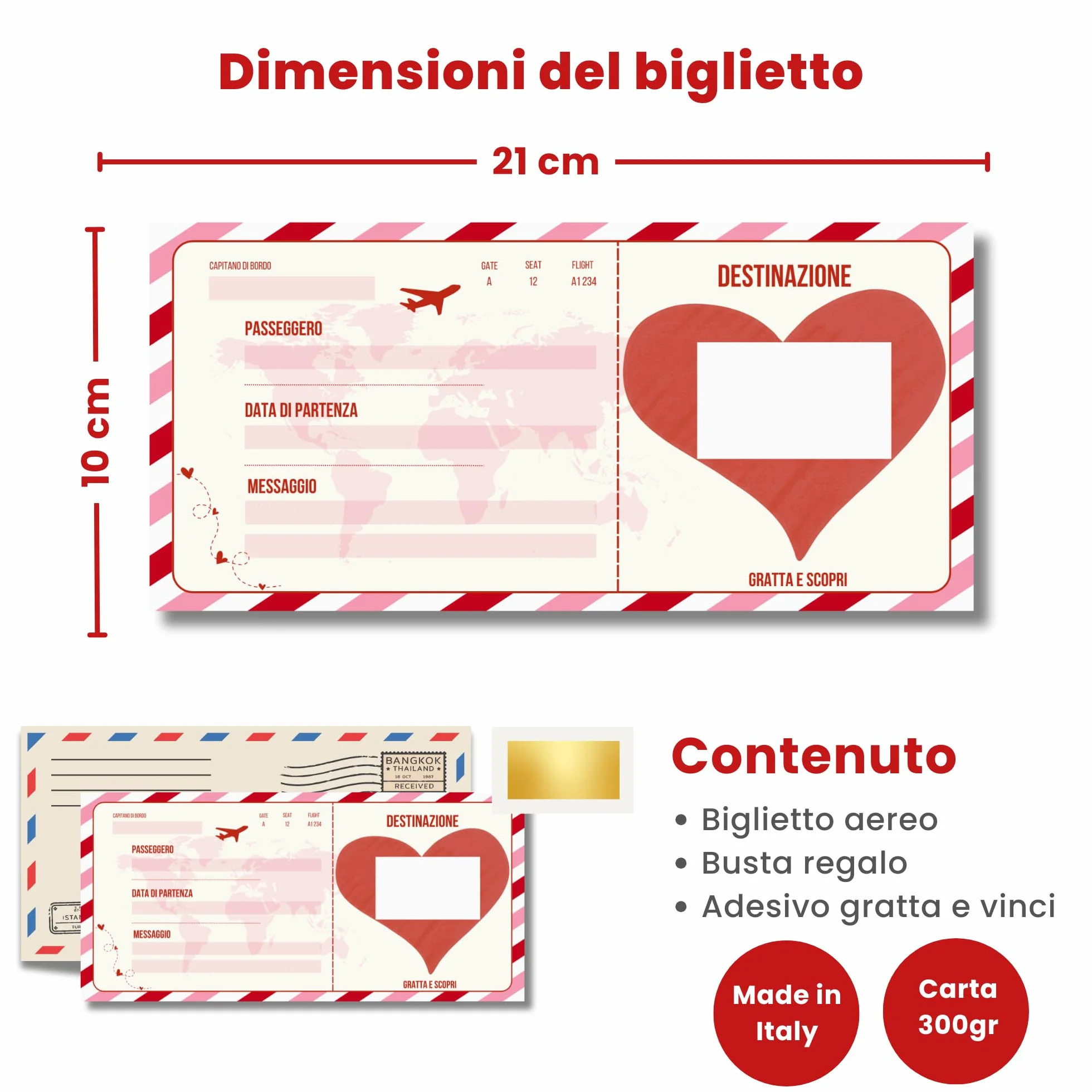 Biglietto Viaggio Sorpresa Gratta e Vinci | Biglietto Aereo Finto Regalo | Regalo San Valentino per Lei e Lui (Love)