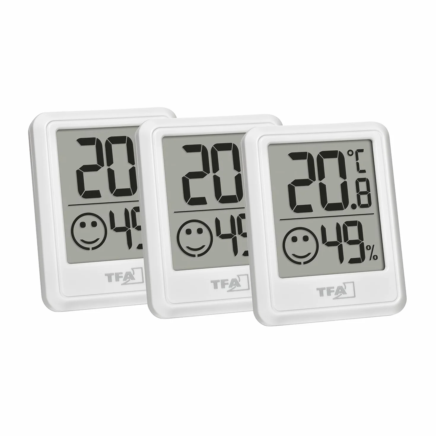 TFA Dostmann Mini termometro digitale interno, set da 3 pezzi, 30.5060.02.03, termometro ambiente, igrometro, misura umidità, temperatura, per il controllo del clima interno, batteria inclusa, bianco