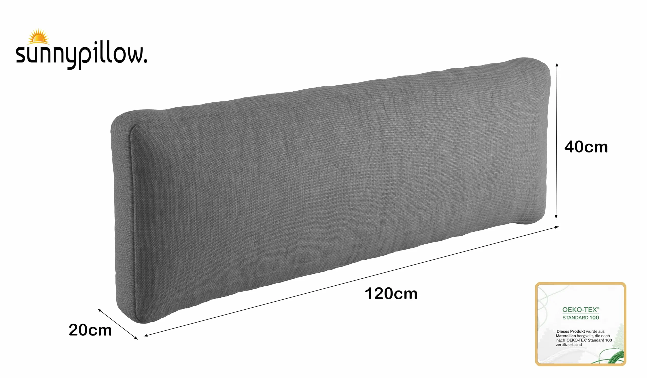 Sunnypillow Cuscino-schienale 120 x 40 cm - Cuscini per divano in pallet impermeabile UV - fodere lavabile - schiuma fredda grigio