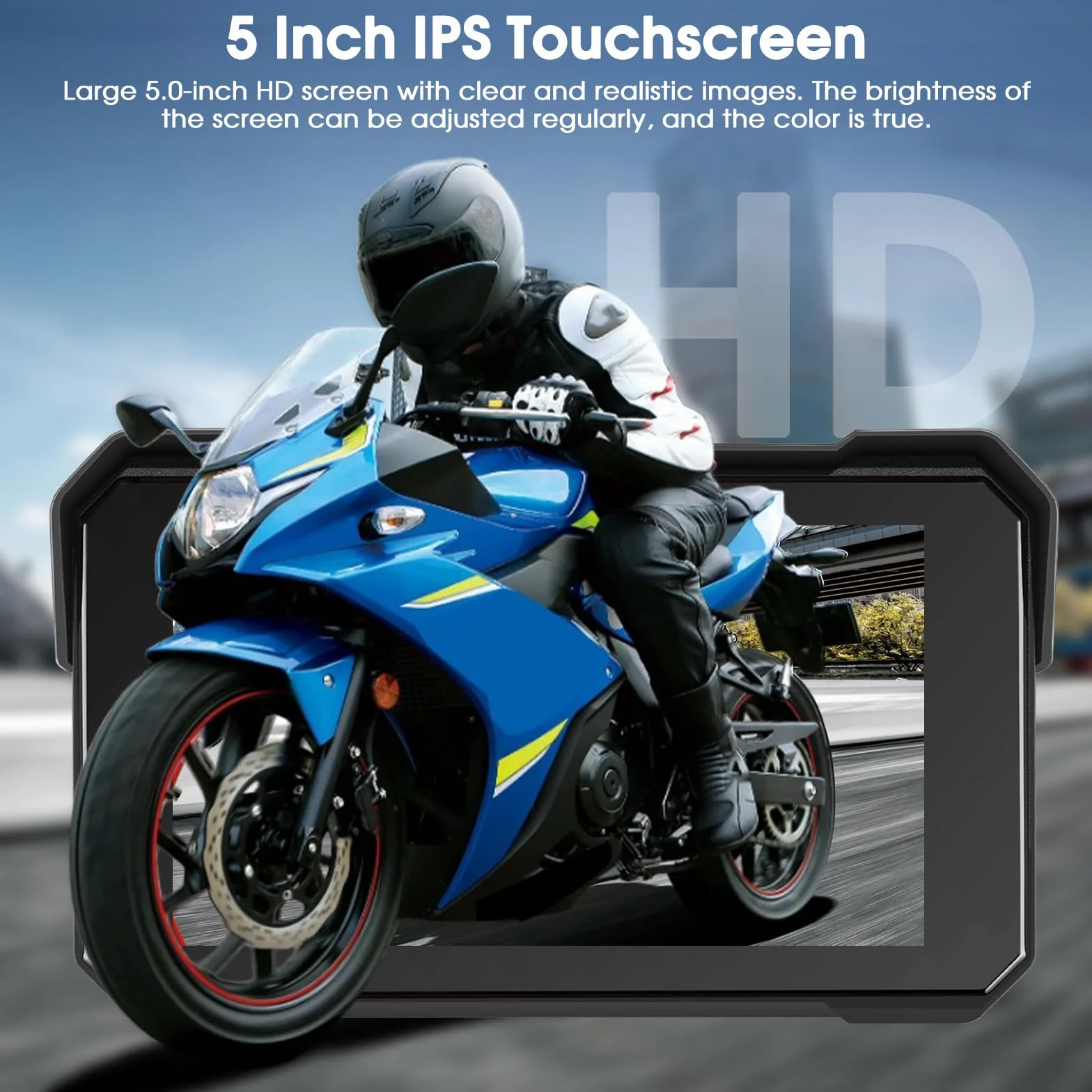 Navigatore Moto Wireless con Apple CarPlay Android Auto, IP68, Touchscreen 5 Pollici HD, GPS, Bluetooth 5.0