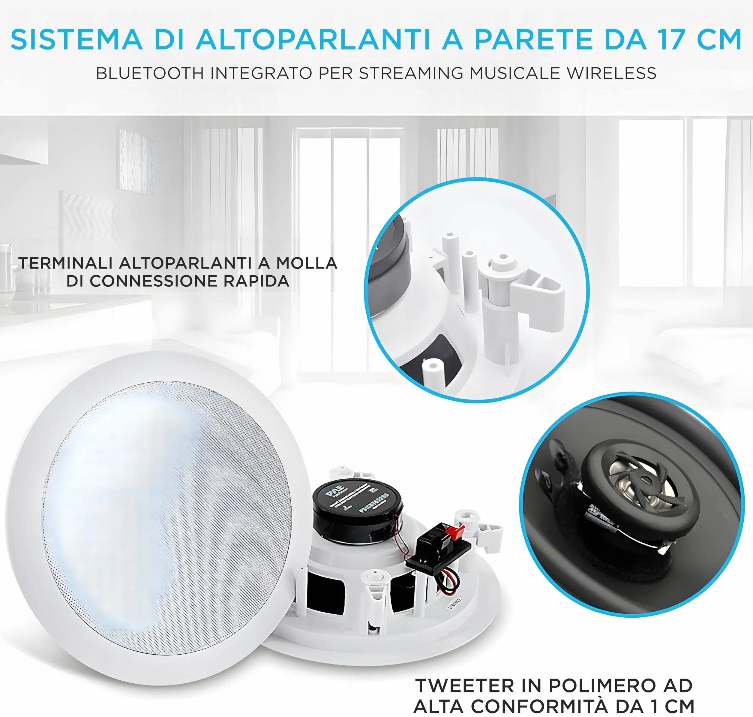 Pyle Casse Bluetooth 16,5 cm Altoparlanti a Parete e Soffitto 2 Vie 150 Watt