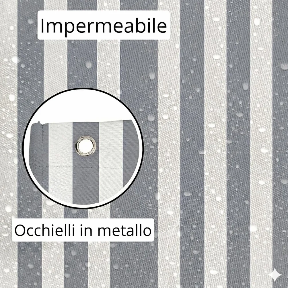 Tenda Da Sole per Esterno con Anelli e Ganci,Tende da Sole per Balconi Terrazzo con Frange, Resistente e Lavabile, Righe (Grigio, 280x300)
