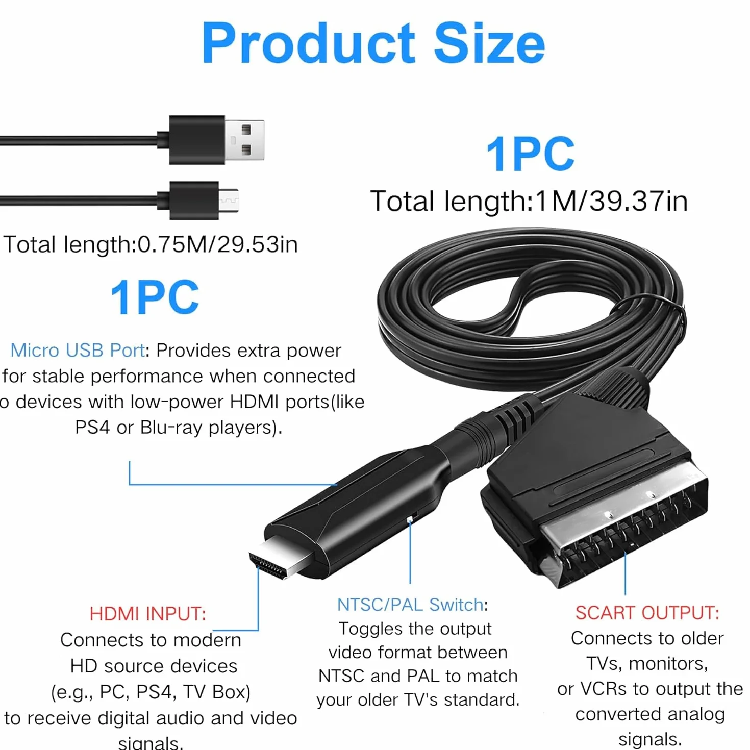 Convertitore HDMI a Scart Audio Video HD 1080p NTSC/PAL Uscita Composita