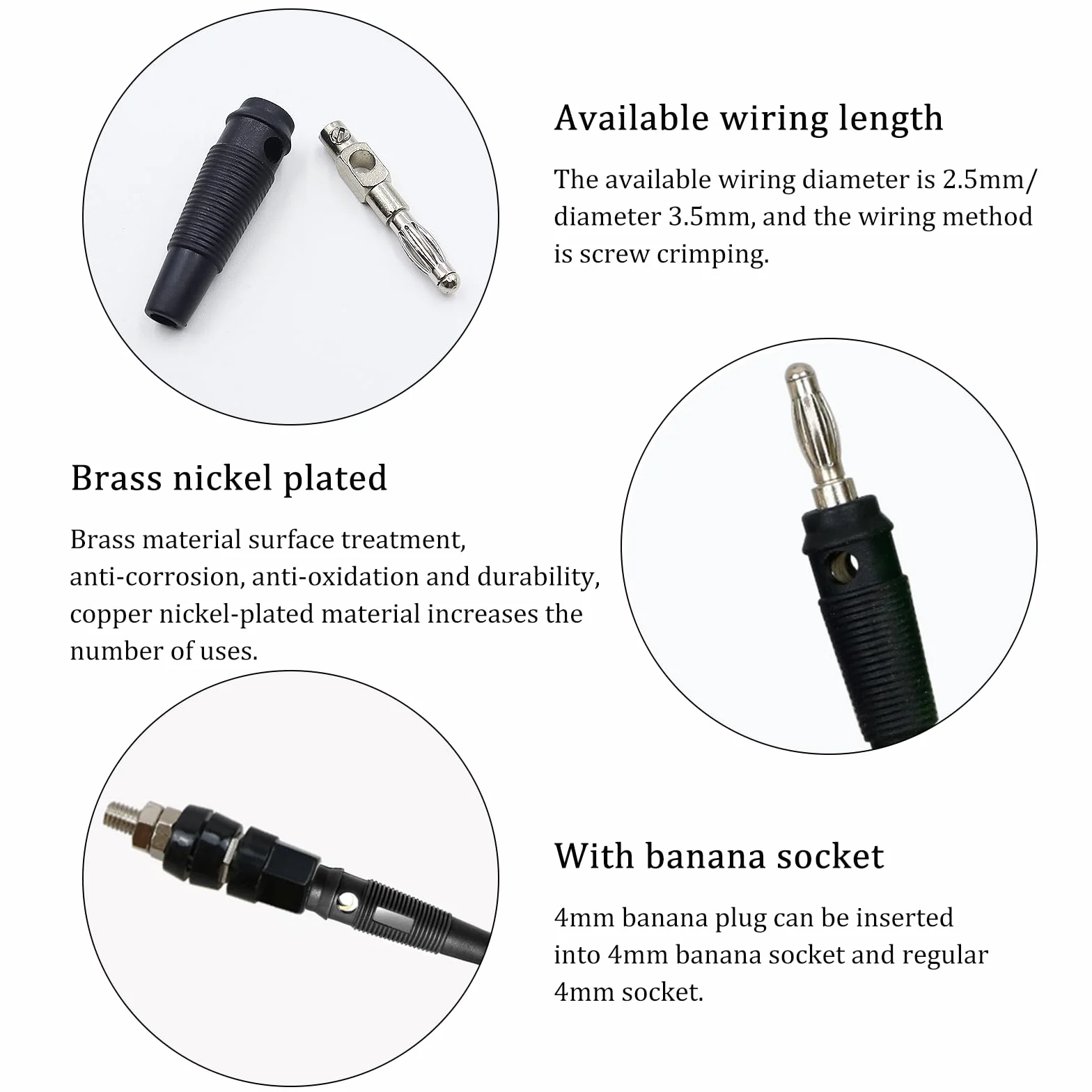 Spina a Banana 4mm 20A Connettori Banana Nero Rosso per Cavi Altoparlanti Hifi Stereo