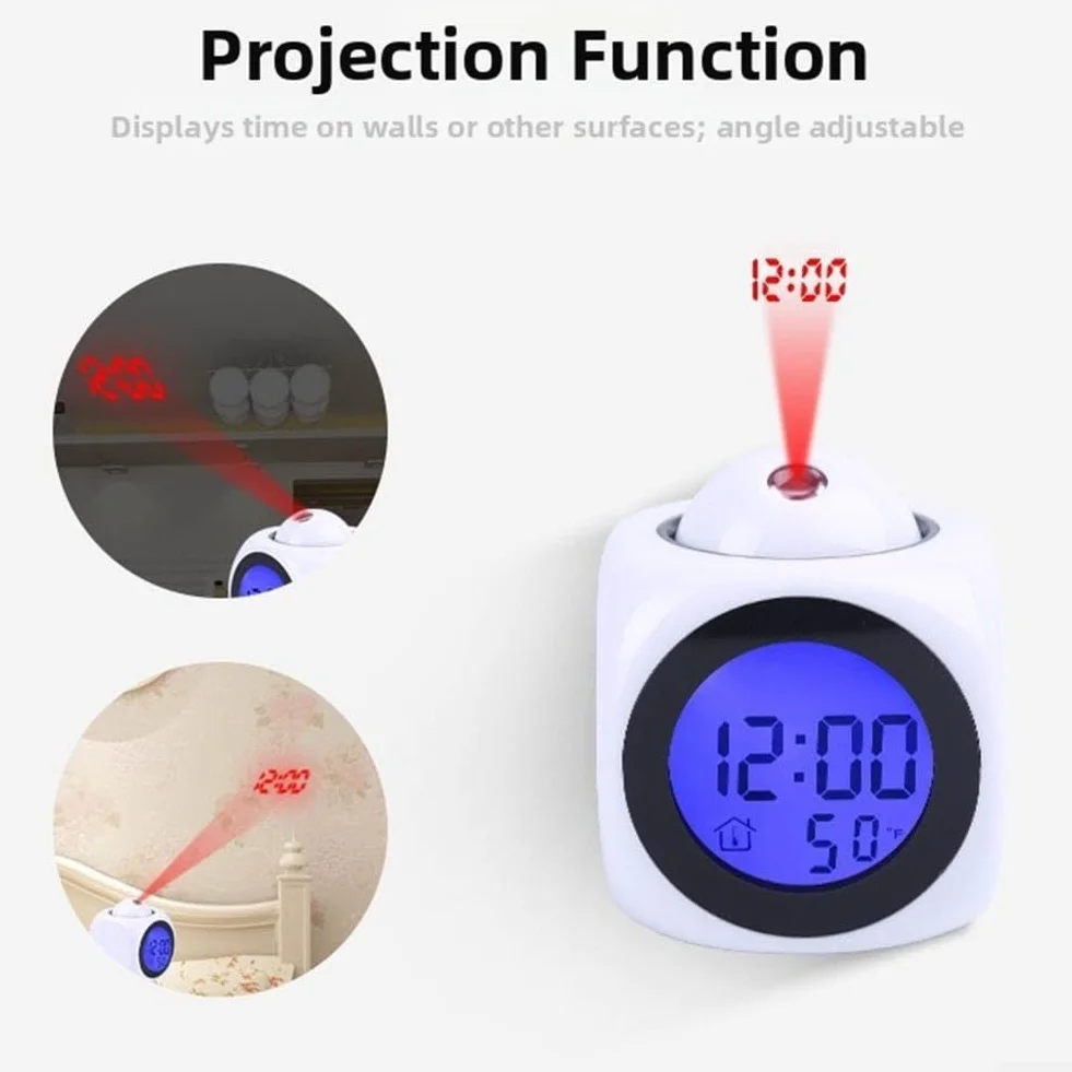 Proiettore Sveglia Bambini Display LCD Retroilluminato Annuncio Vocale Luce Notturna Snooze