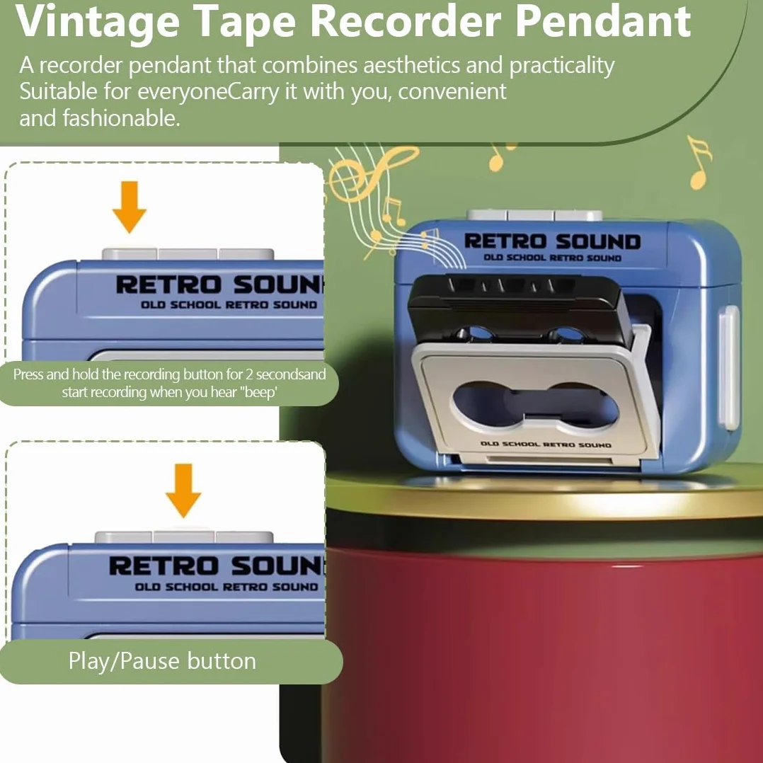 Mini Retro Recorder Tape Keychain Creative Cassette Player Con 3 canzoni Portable