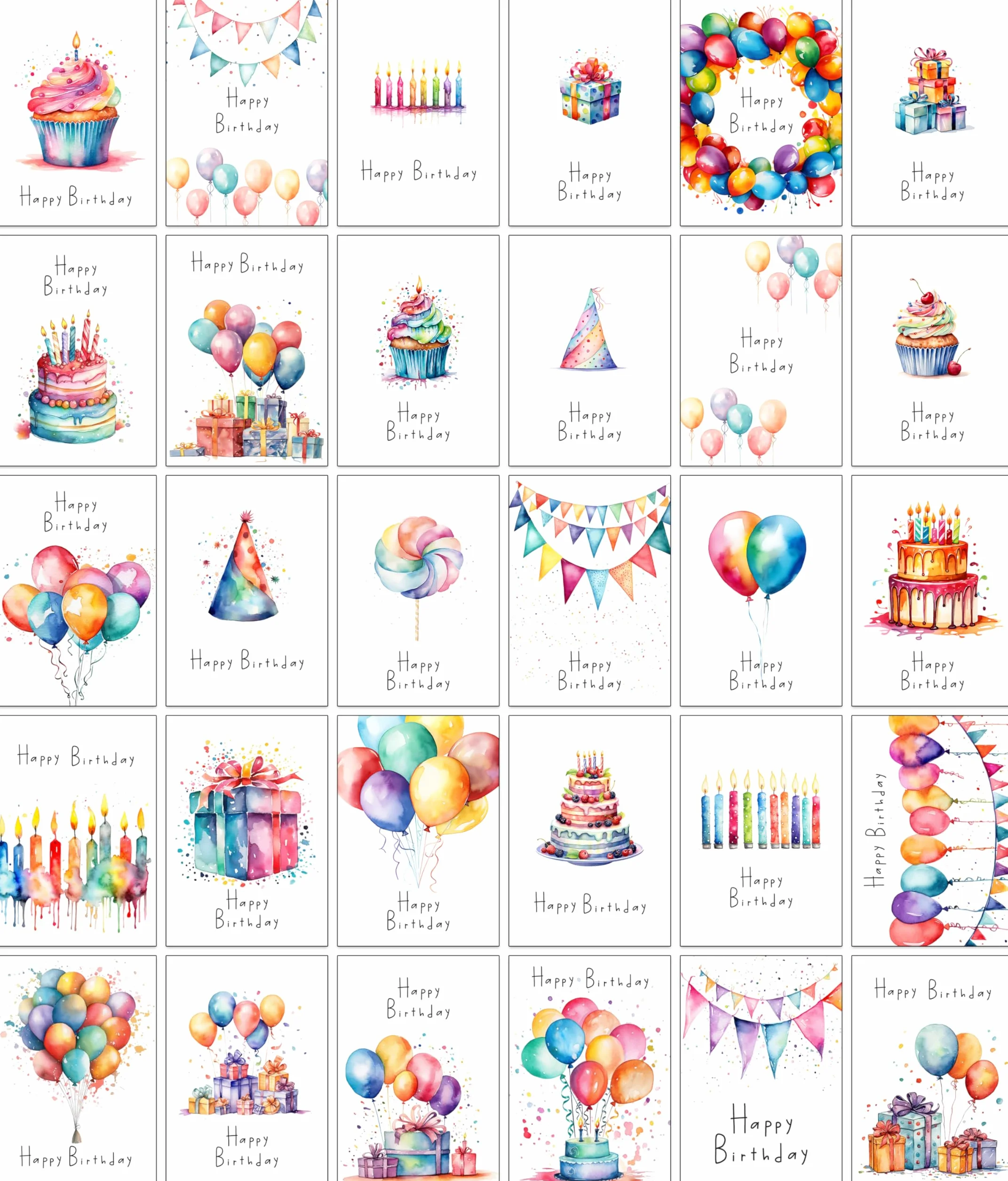 Biglietti di compleanno ad acquerello 30 disegni diversi con buste in carta riciclata