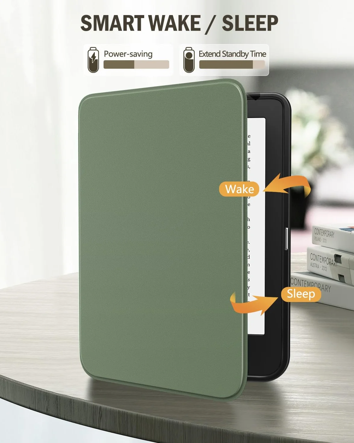 MoKo Custodia per Tolino Shine Color Shine 5 2024 Shine 4 2022 Kobo Clara BW Colour 2E 6" Cover Folio Auto Wake Sleep Celadon