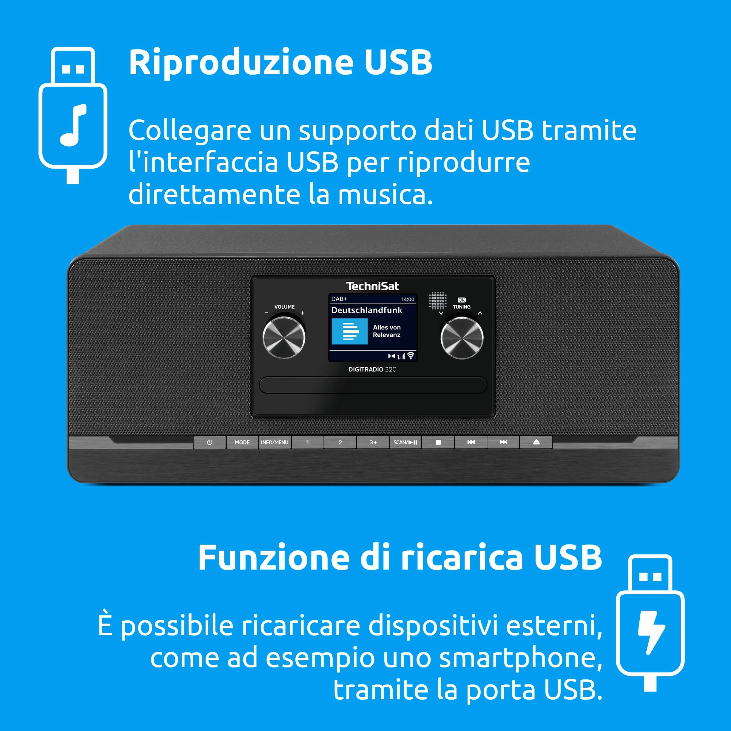 TechniSat DIGITRADIO 320 Radio digitale DAB+ FM CD Bluetooth USB 2×5W RMS TFT