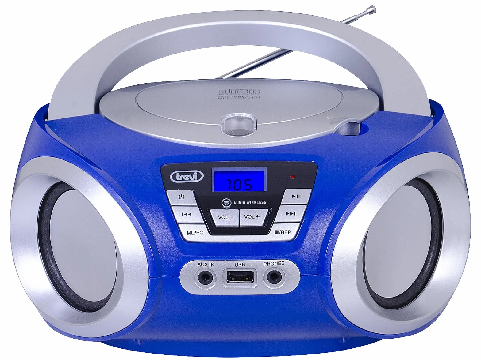 Trevi CMP 544 BT Stereo Portatile Wireless Lettore CD USB AUX-IN Boombox Compatto Display LCD Retroilluminato Doppia Alimentazione Rete Batteria Bianco