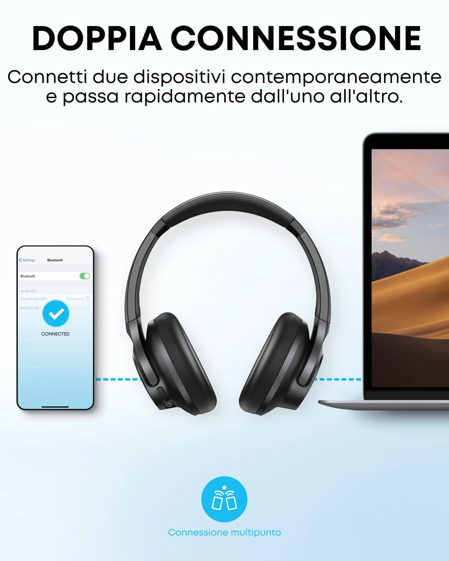 Soundcore by Anker Q20i Cuffie Bluetooth Cancellazione Rumore Attiva Ibrida, 40 Ore ANC, Hi-Res Audio