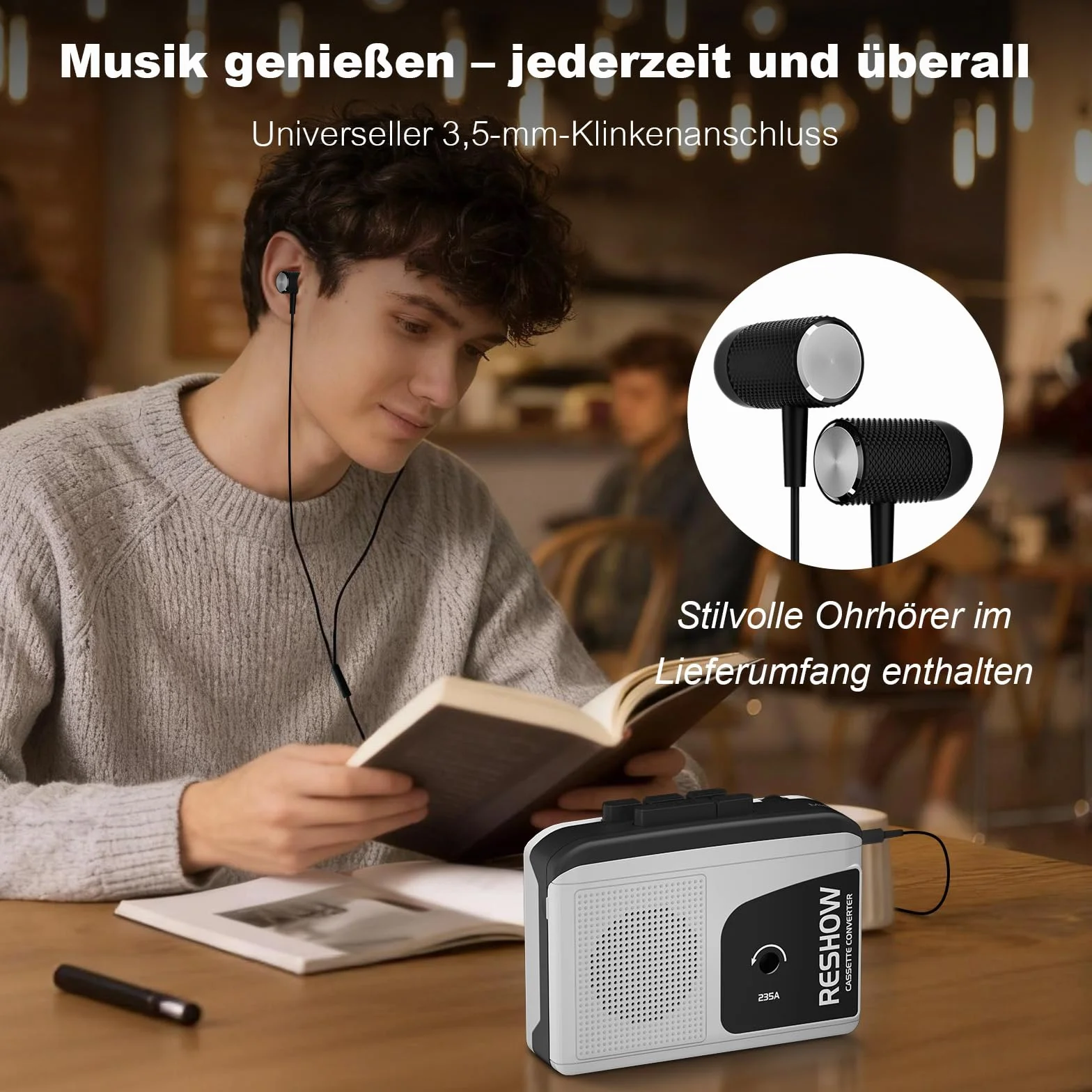 Lettore cassette portatile Nero convertitore nastro MP3 USB registrazione musica