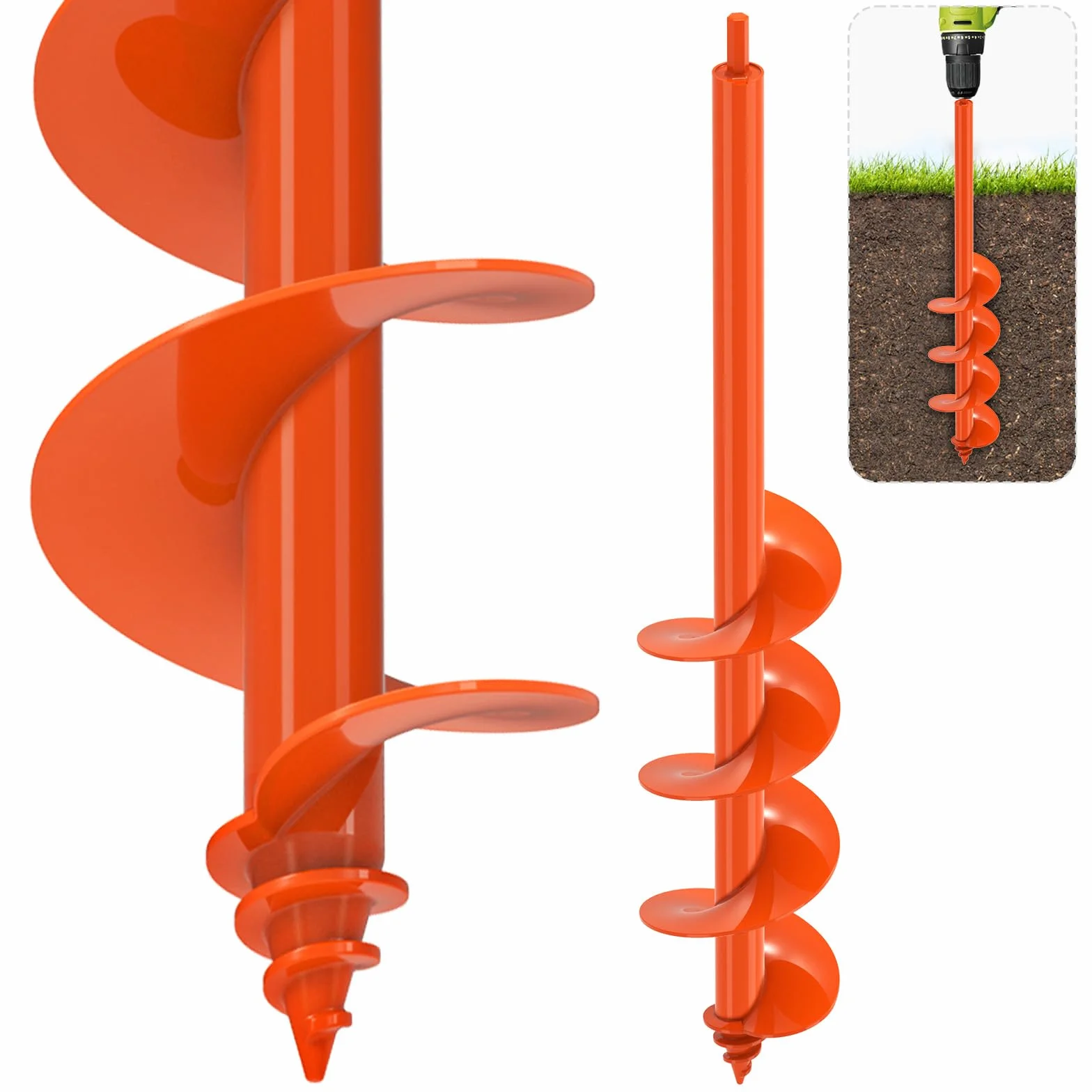 SELAWARE Punta a coclea per la piantumazione 10,2x61cm, punta a coclea da giardino robusta, adatta a una punta a trapelo esagogonale da 3/8 di pollice, escavatore per il foro a palo serpente per fiori